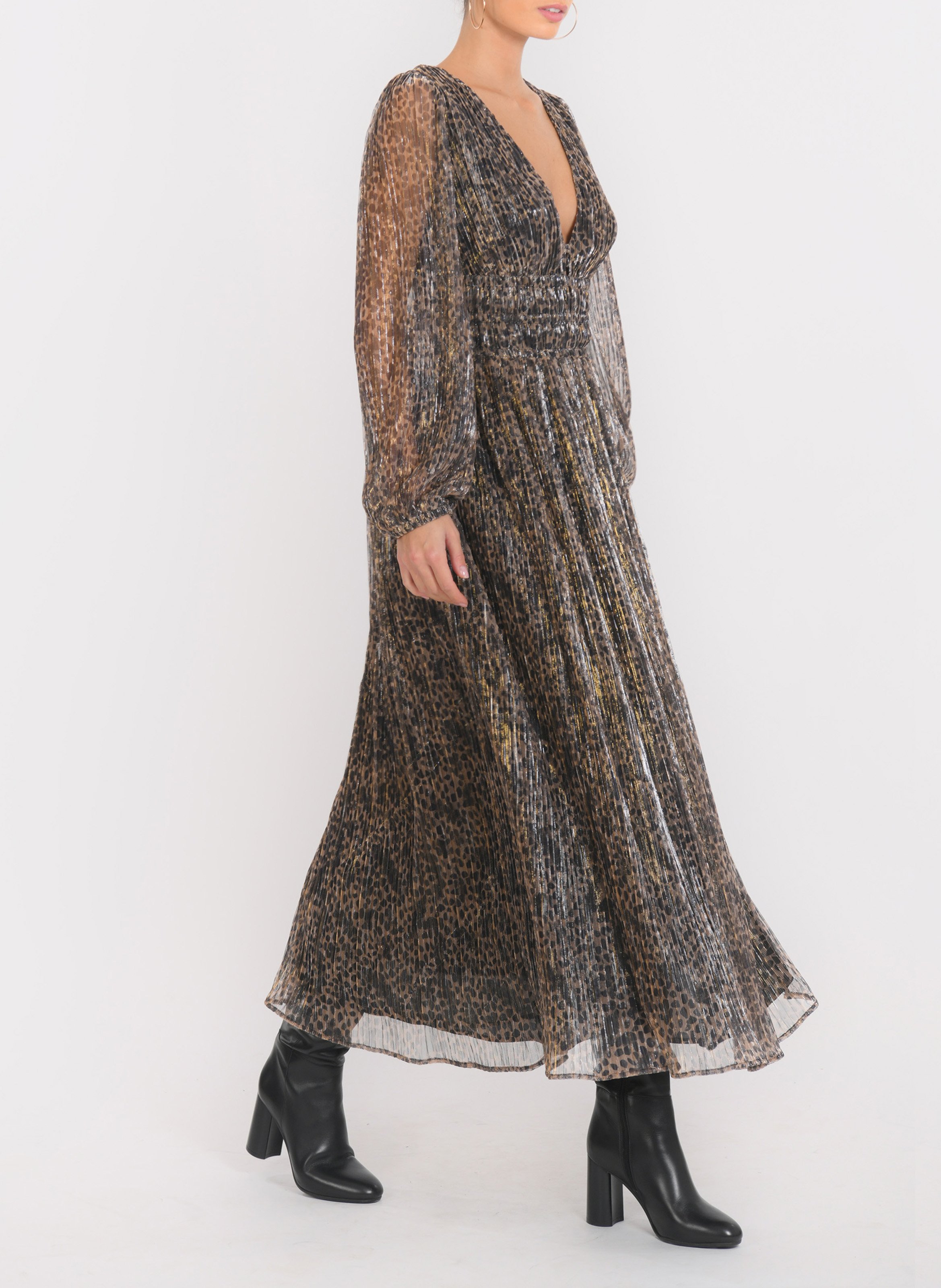 Halflange jurk met V-hals en print KOOKAI Zwart