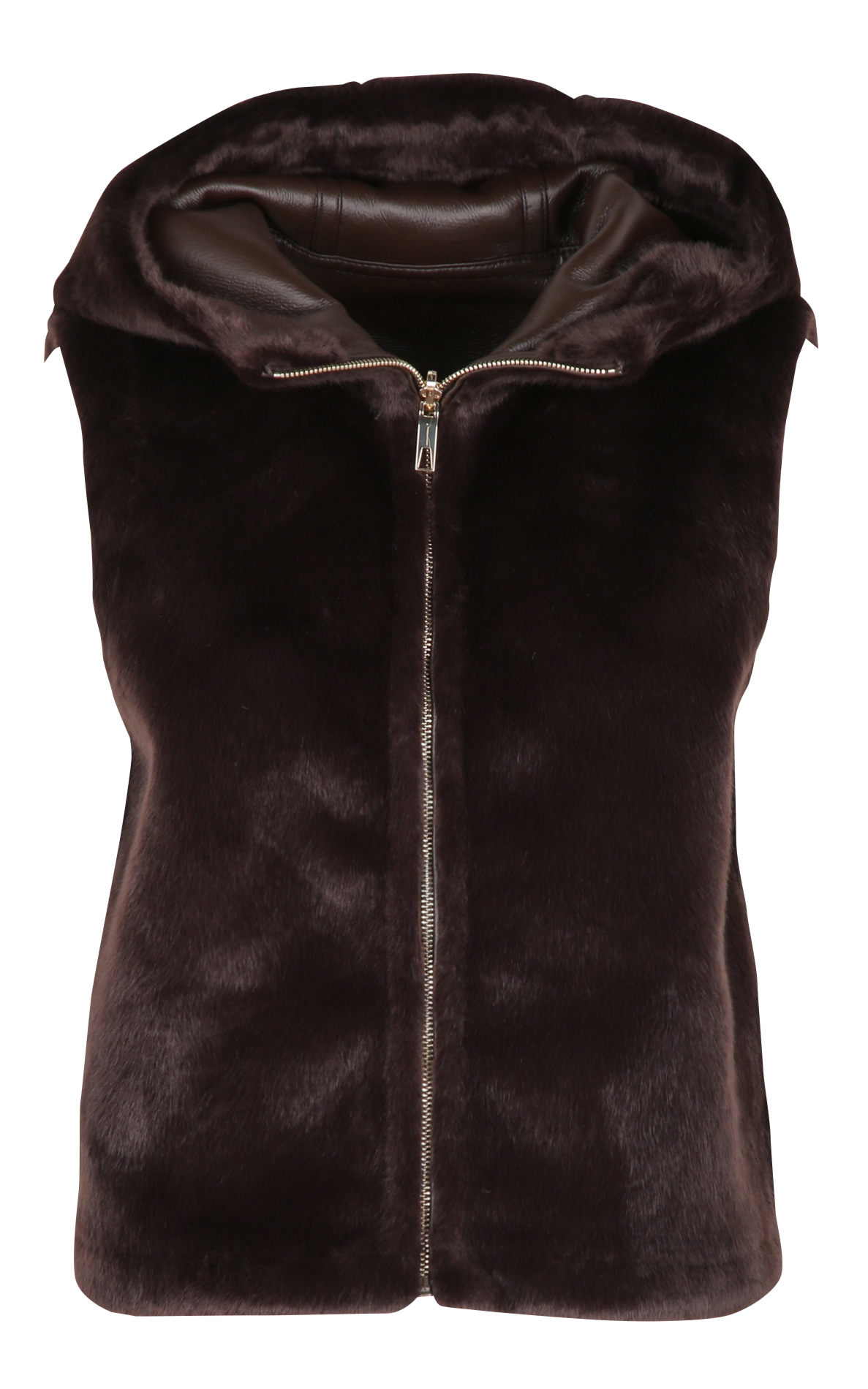 Straight jacket with high collar in faux fur ZAPA Brown