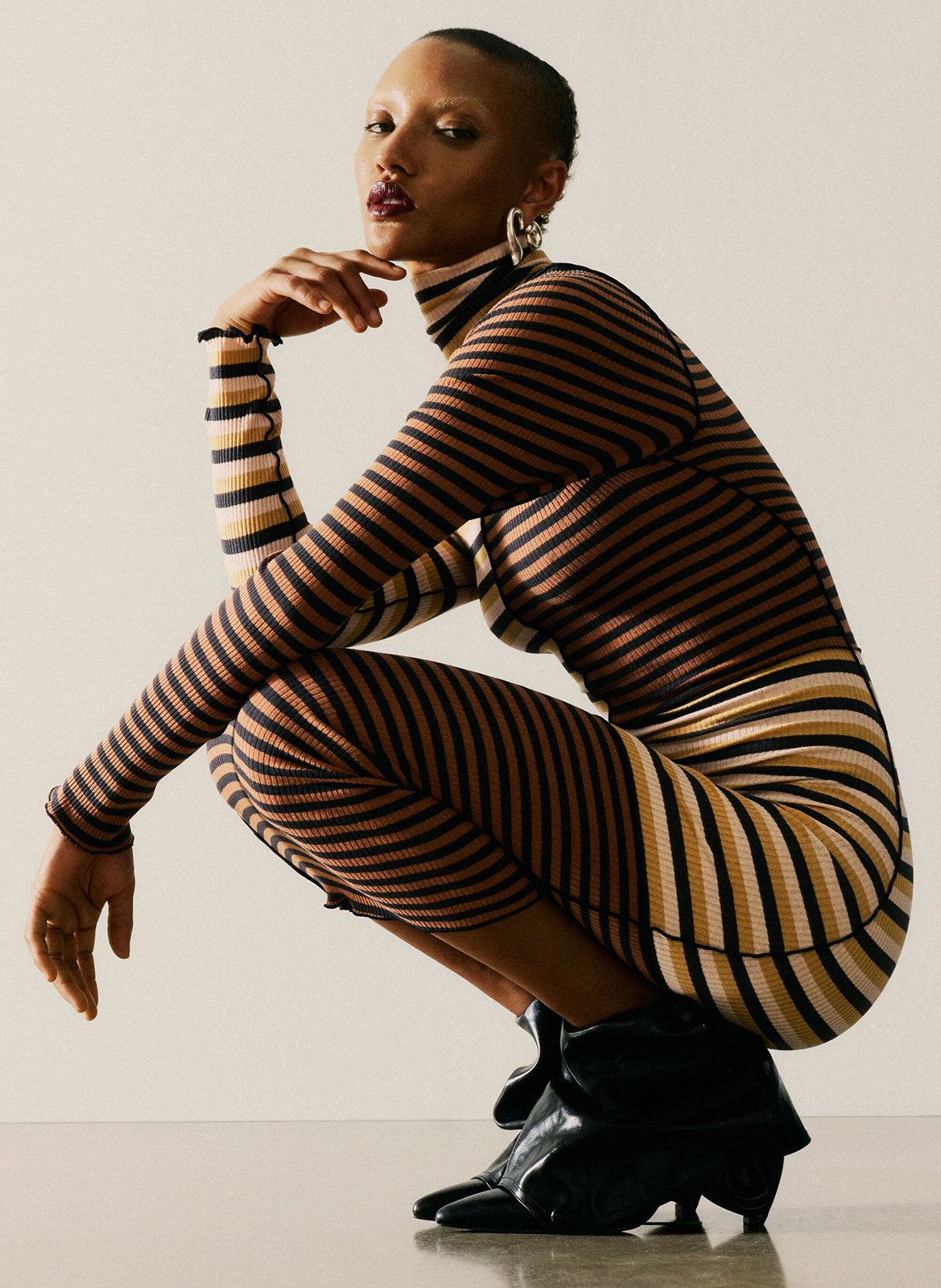 Robe midi col montant en coton mélangé DESIGUAL Marron