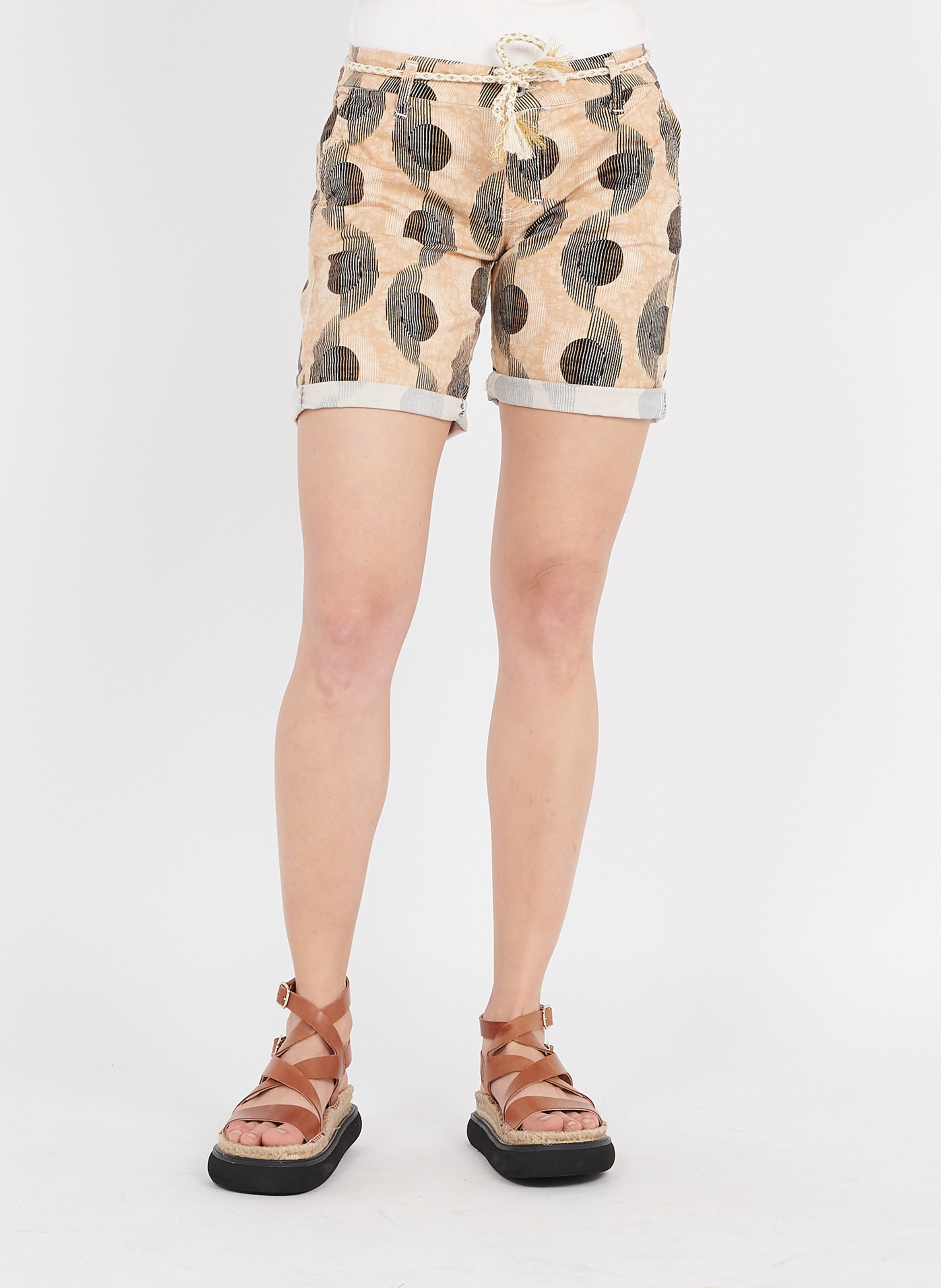 Short droit imprimé en coton mélangé  PLEASE Beige