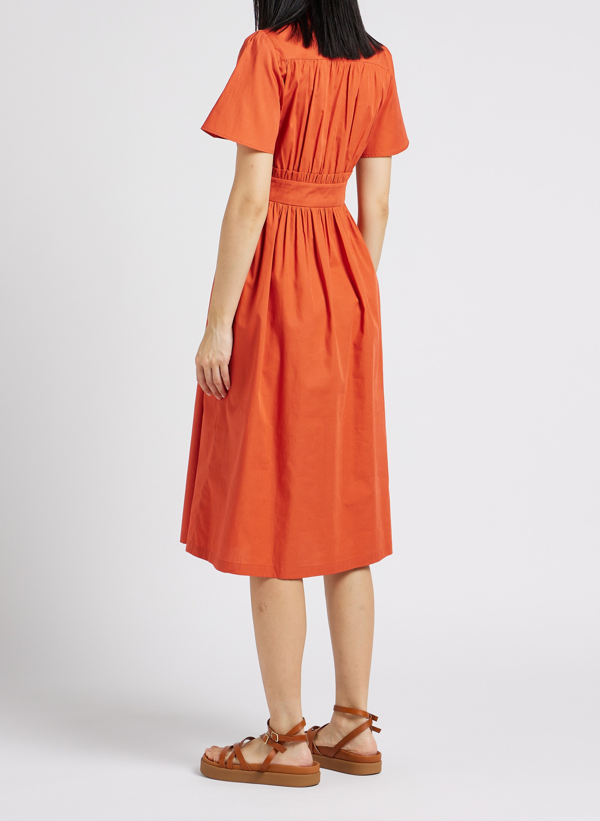 Halflange, getailleerde, katoenen jurk MAX&Co. Oranje