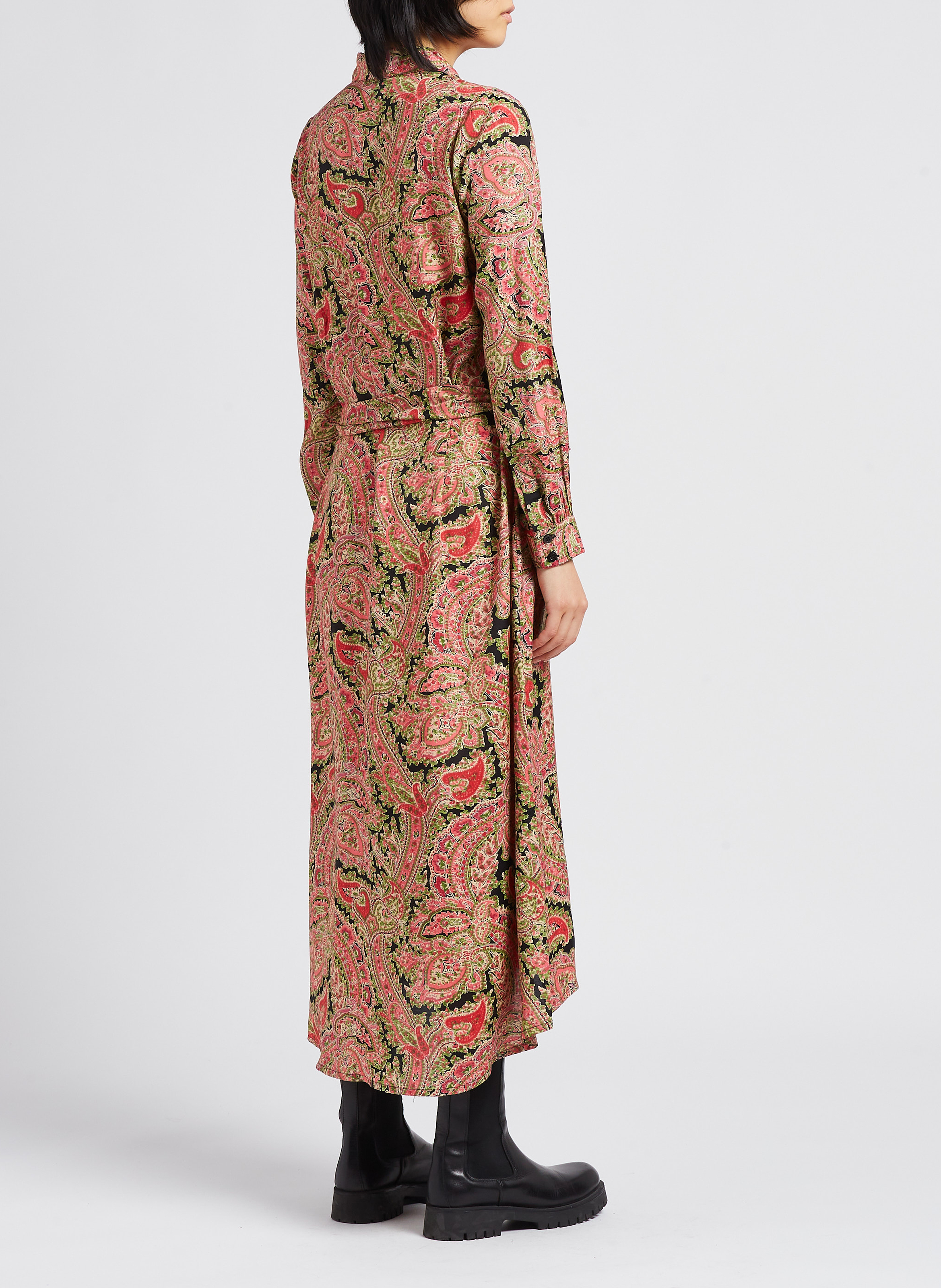 Lange jurk met klassieke kraag en print SWILDENS Zwart