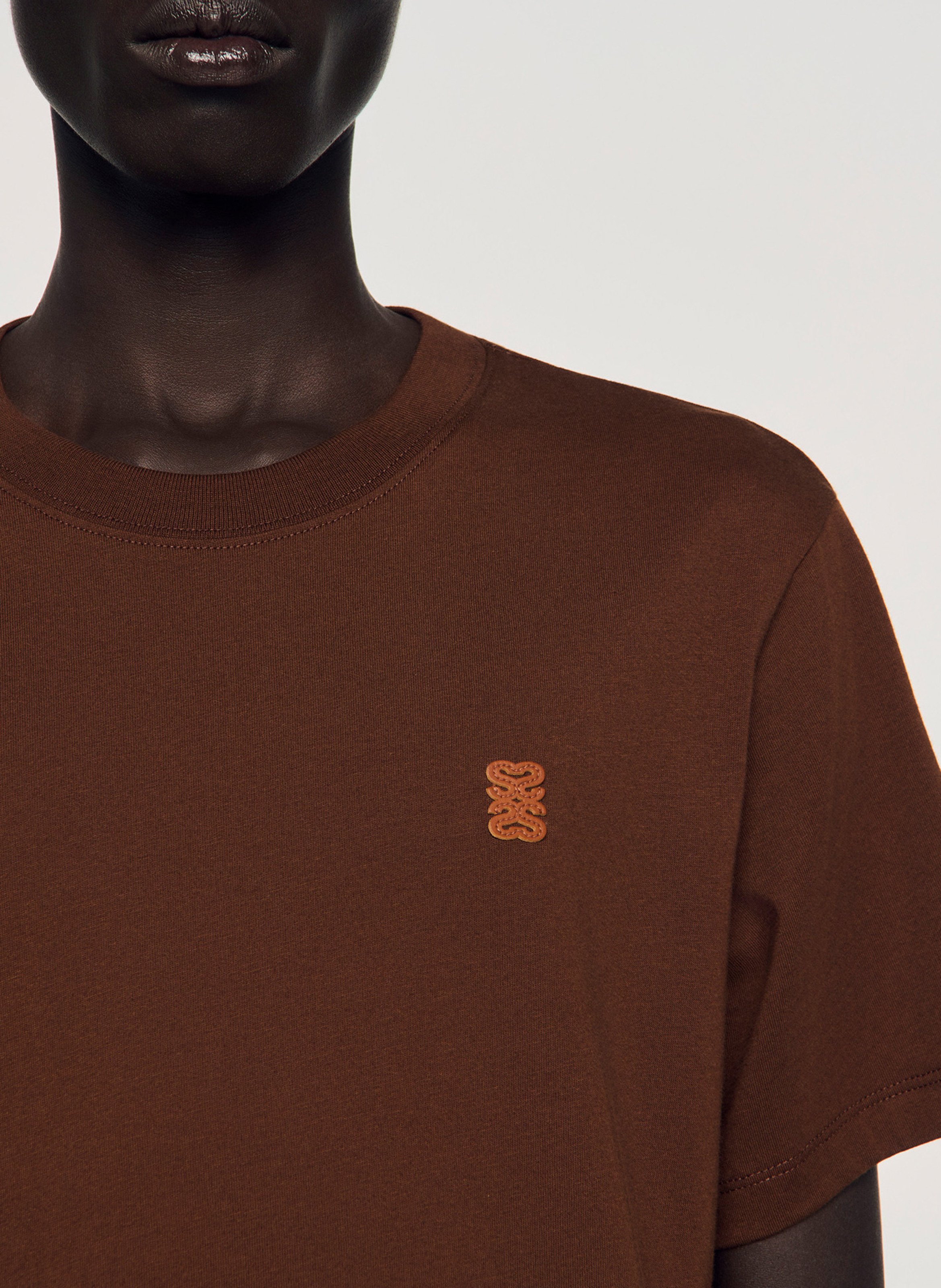 Tee-shirt col rond en coton SANDRO Marron