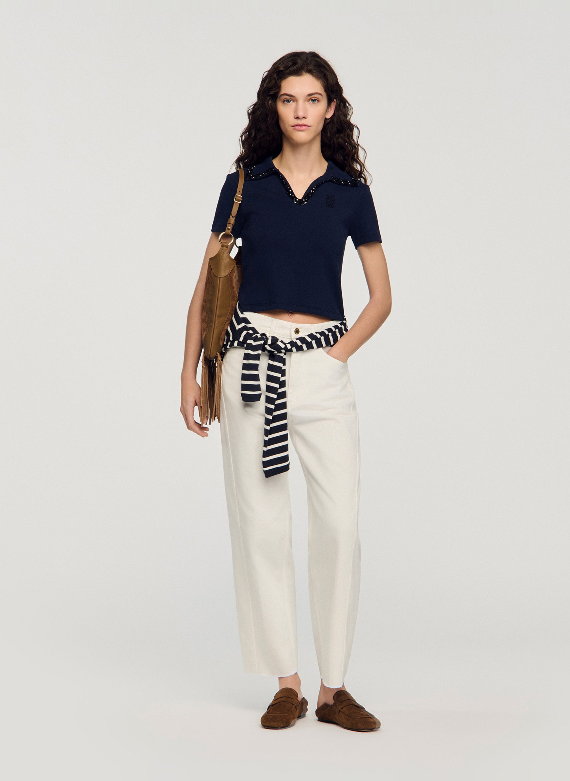 Gerade geschnittenes Poloshirt aus Baumwoll-Mix SANDRO Blau