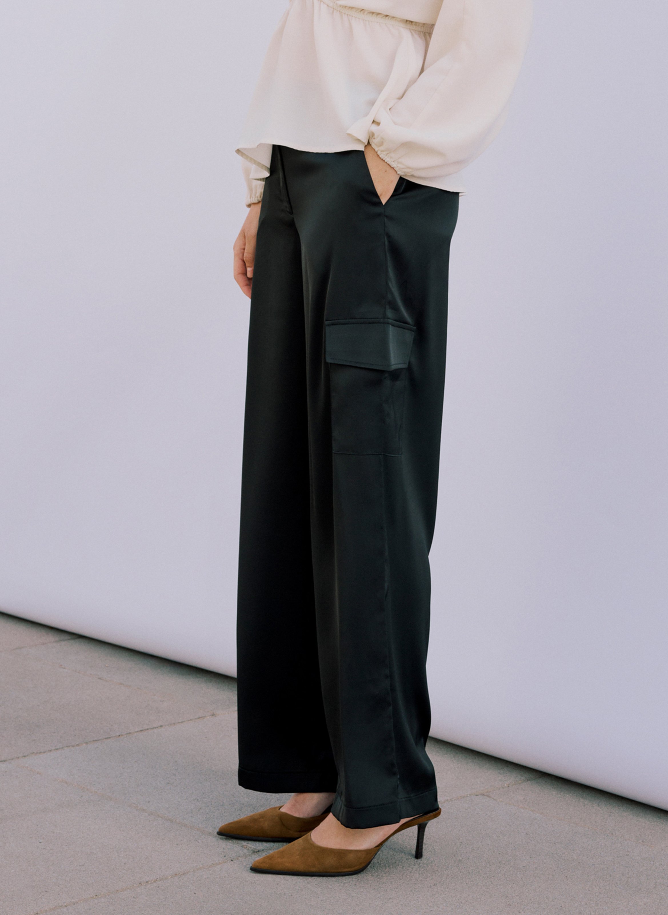 Pantalon large satiné VILA Black