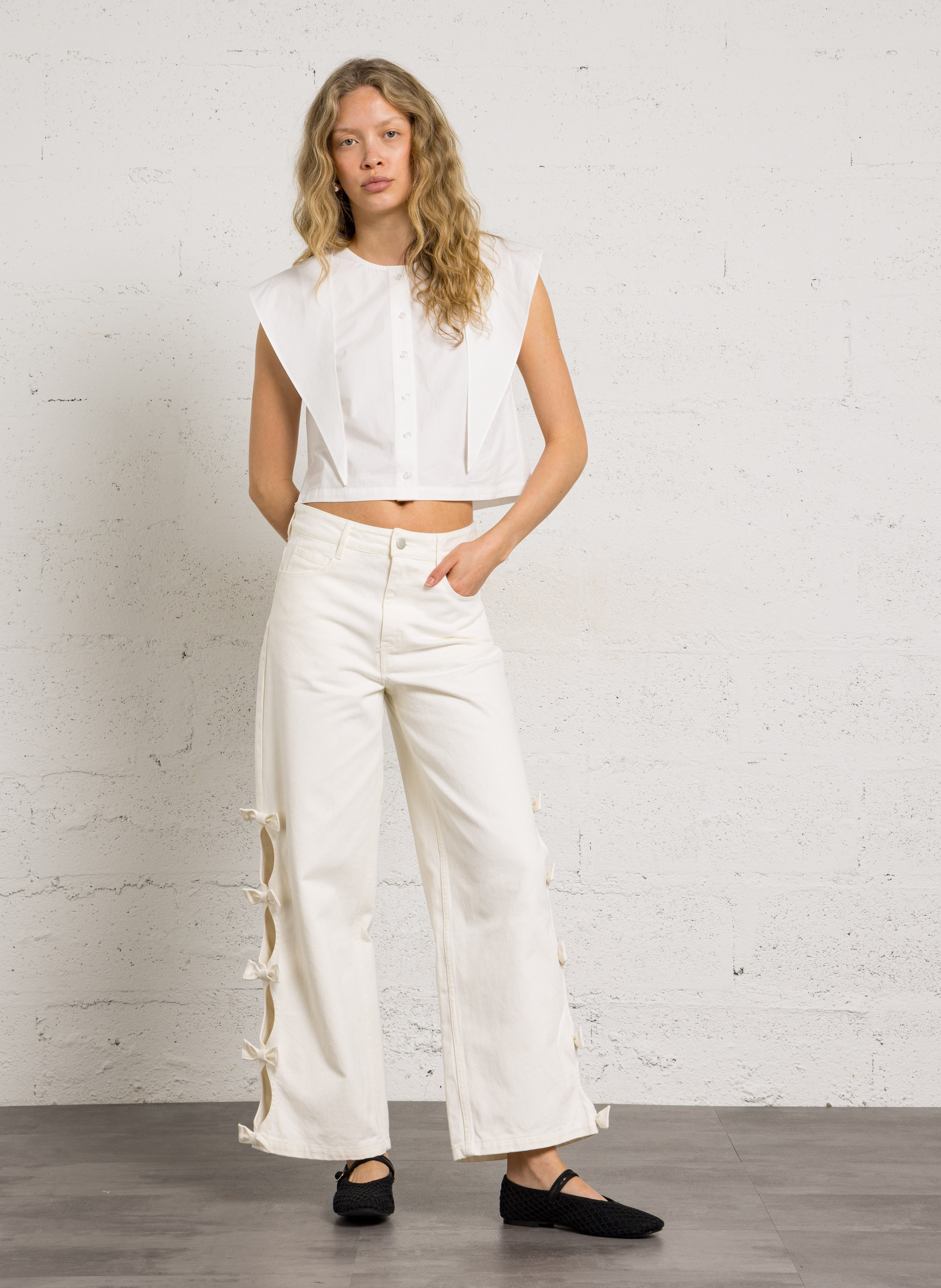 Jean droit en coton THE TINY BIG SISTER Blanc