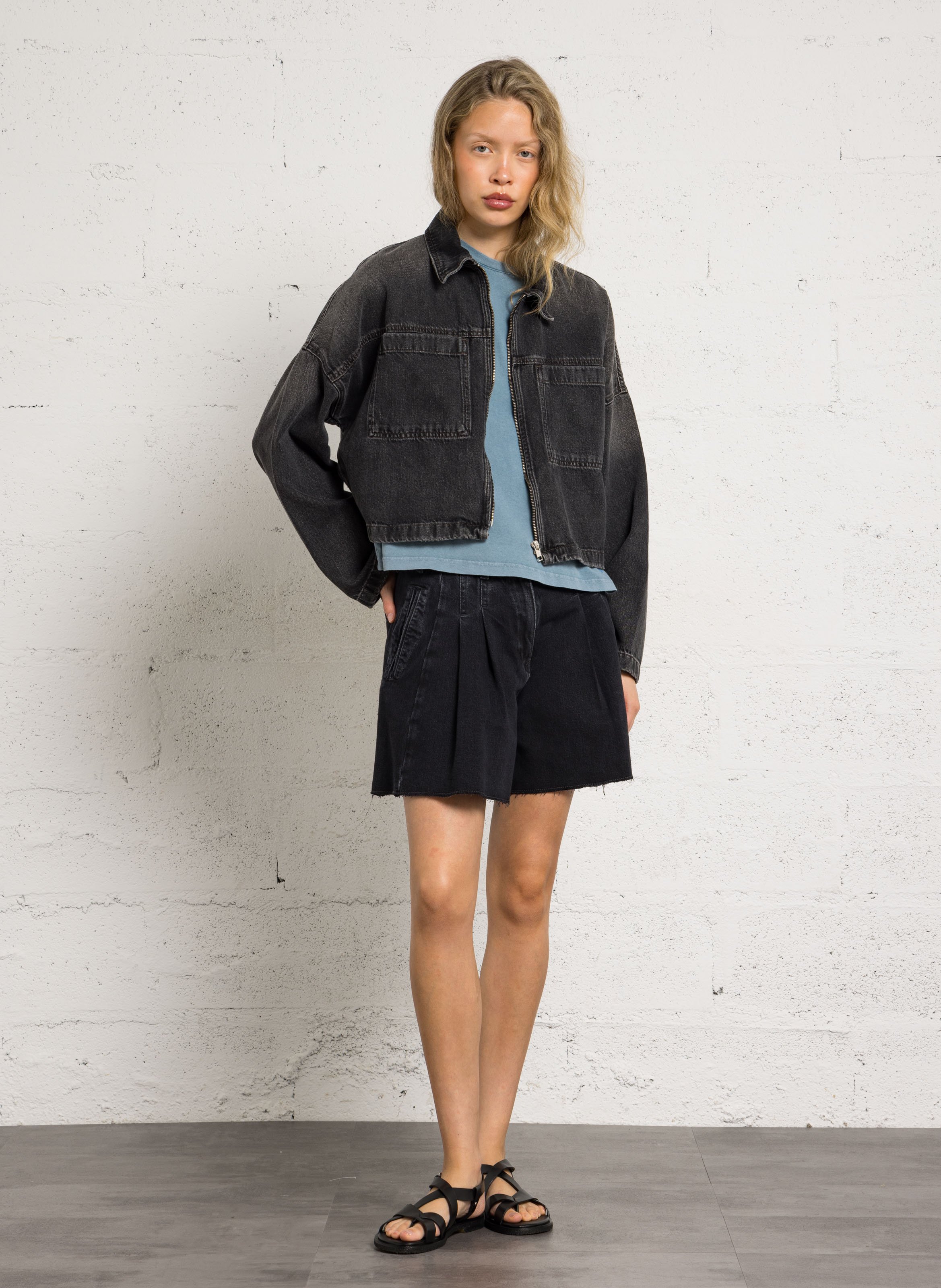 Veste en denim ample en coton BELLEROSE Noir