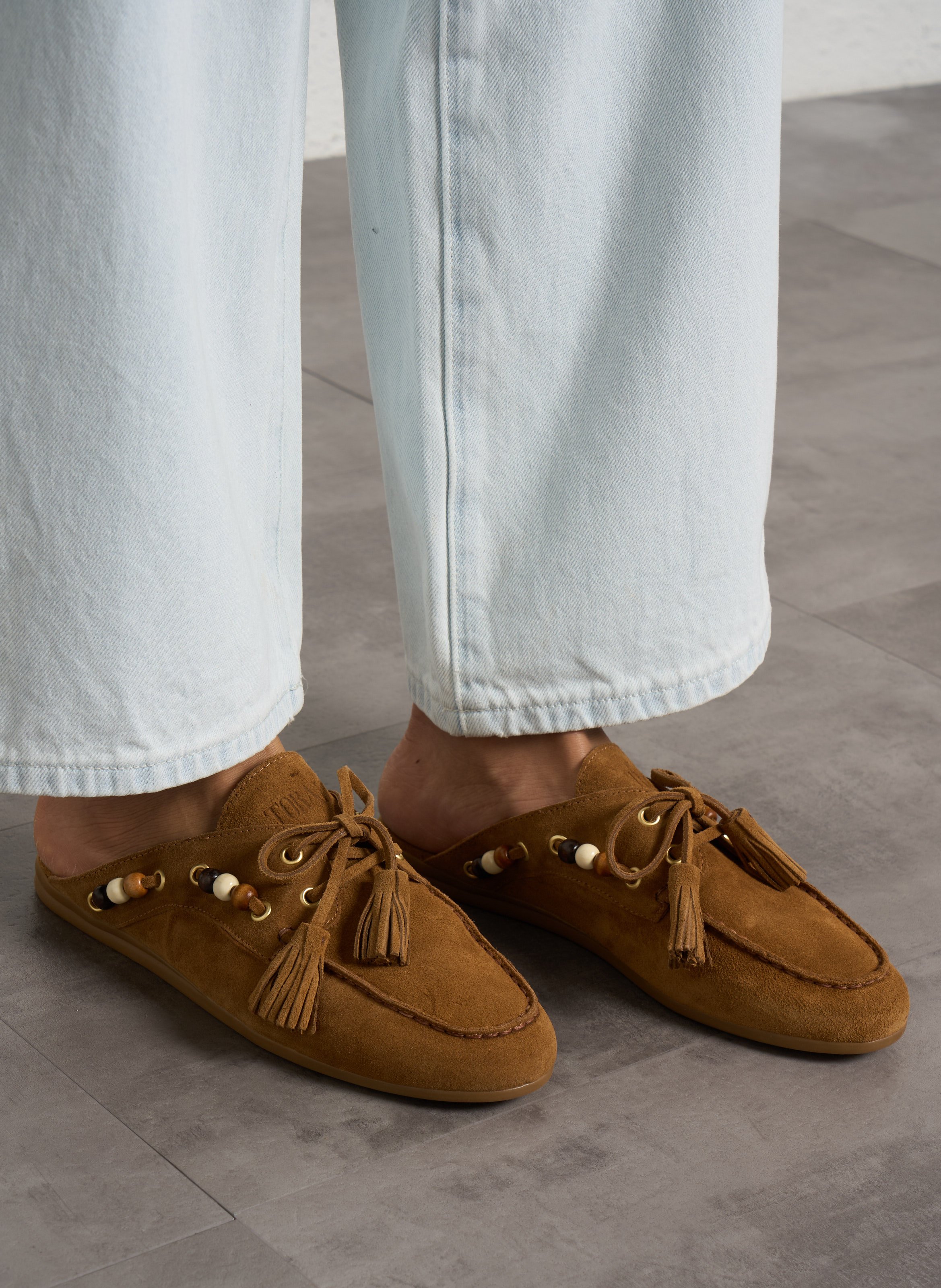 Velvet leather mules TORAL Brown