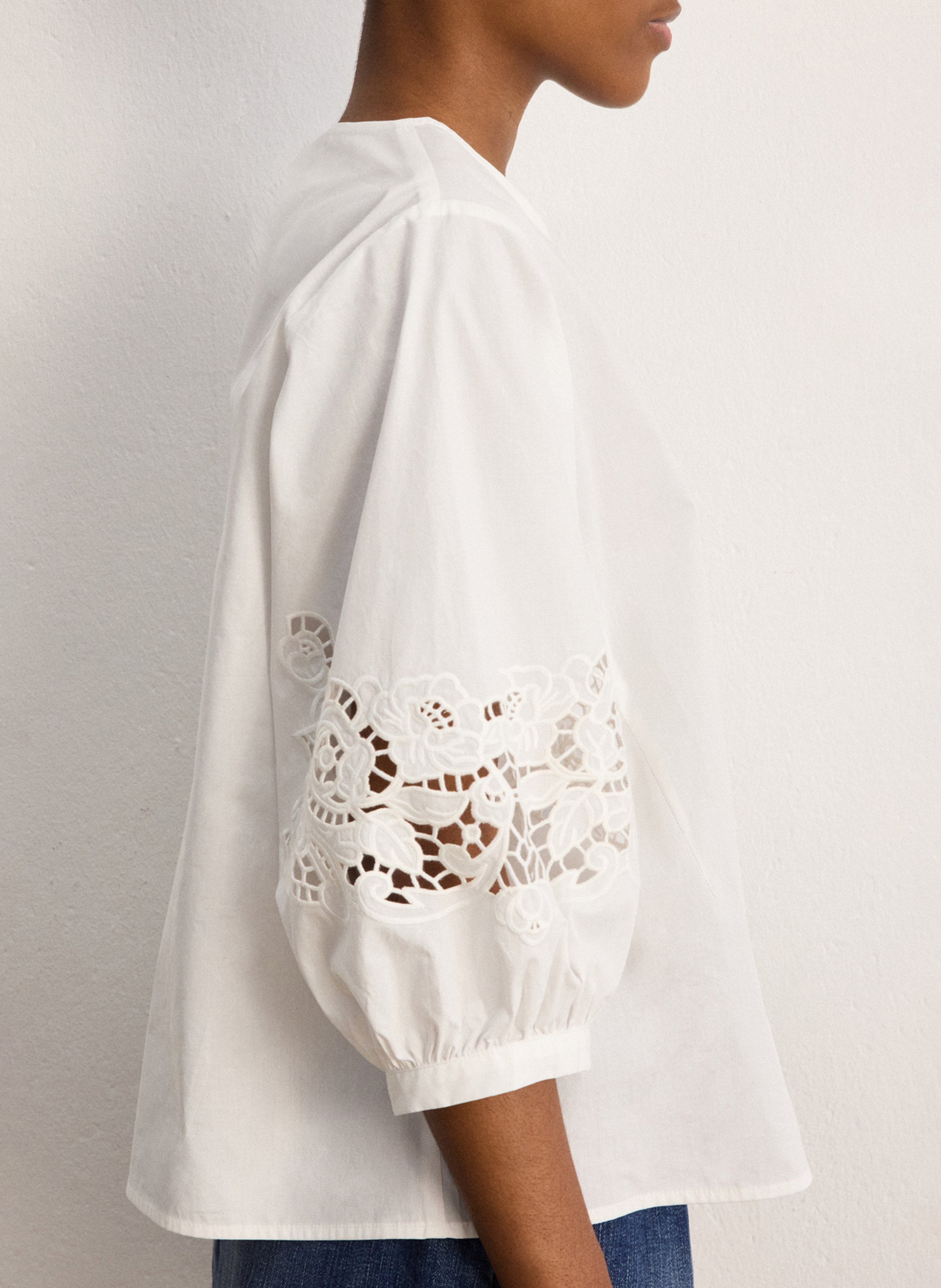 Top droit col rond en coton PABLO Weiss