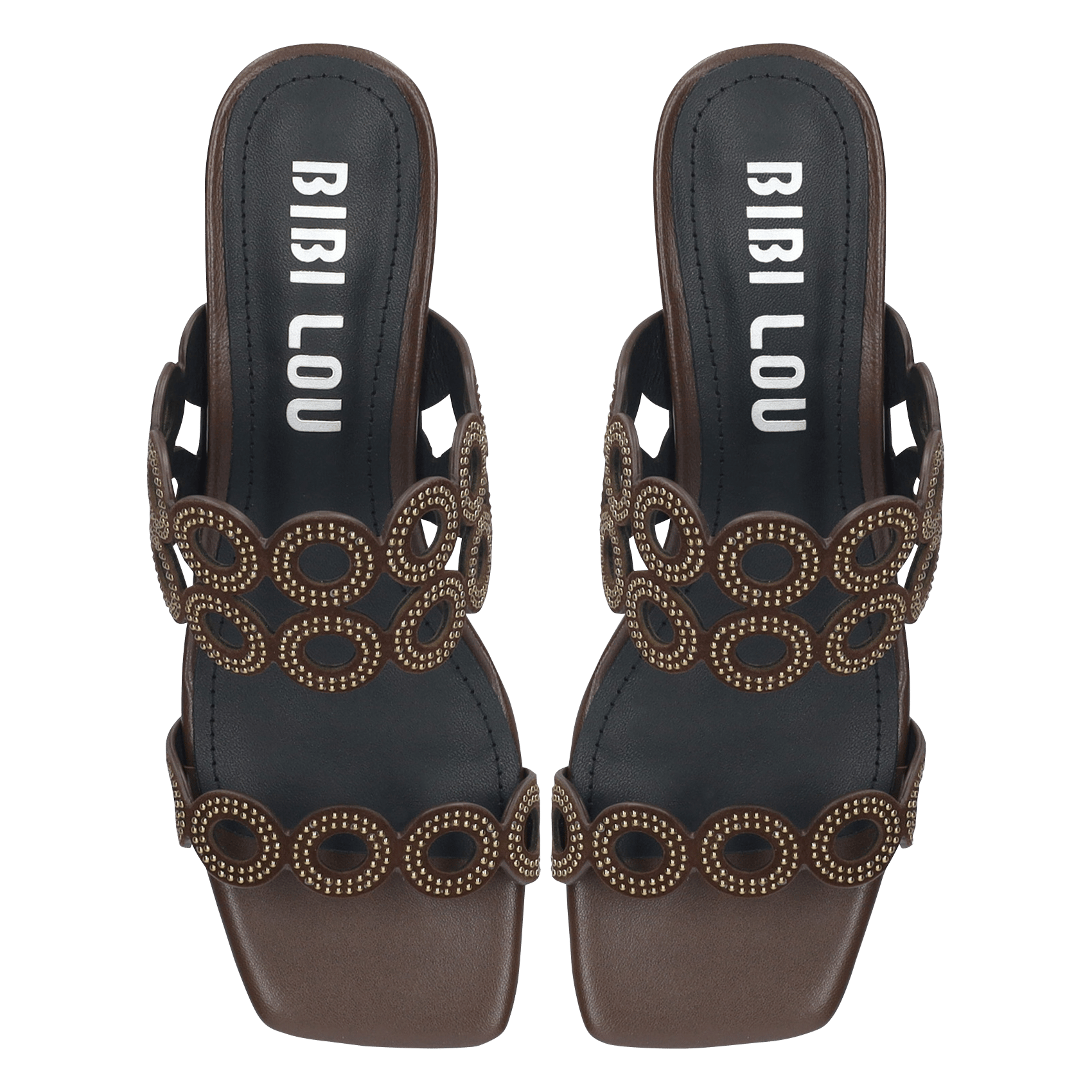 Mules à talons cloutées en cuir BIBI LOU Marron