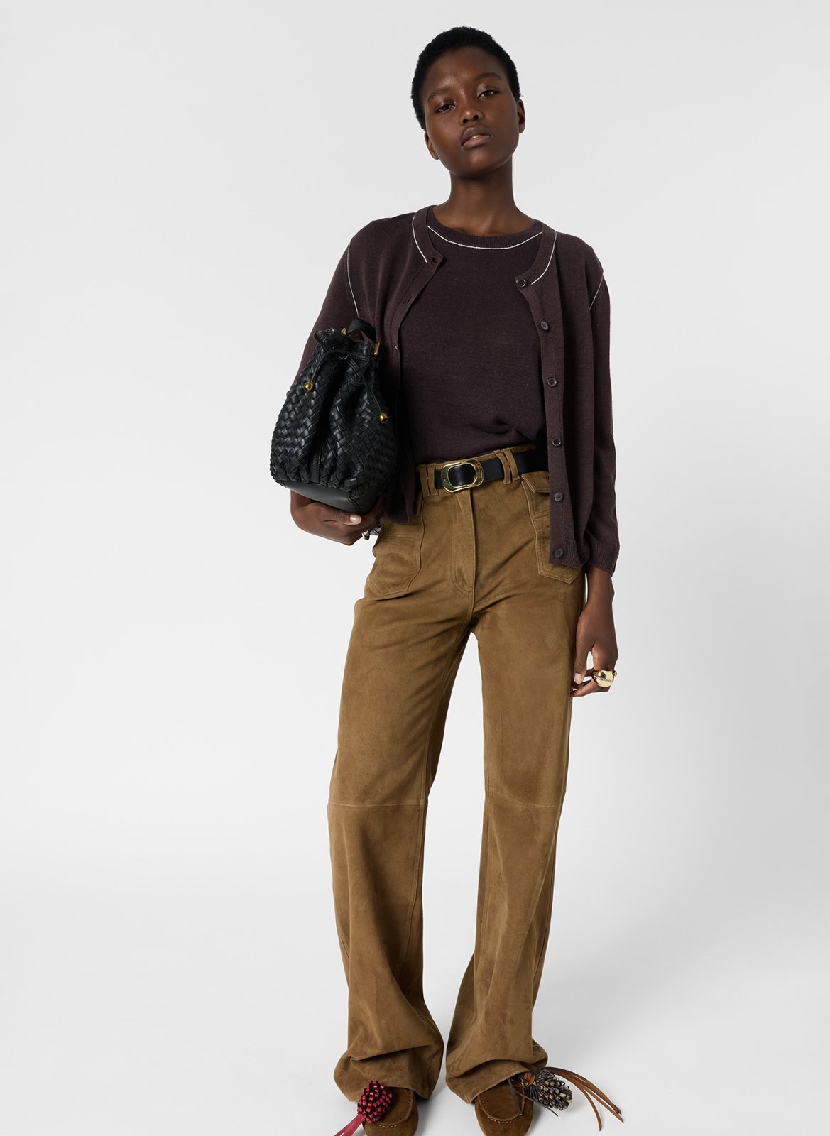 Gilet col rond en lin mélangé GERARD DAREL Marron