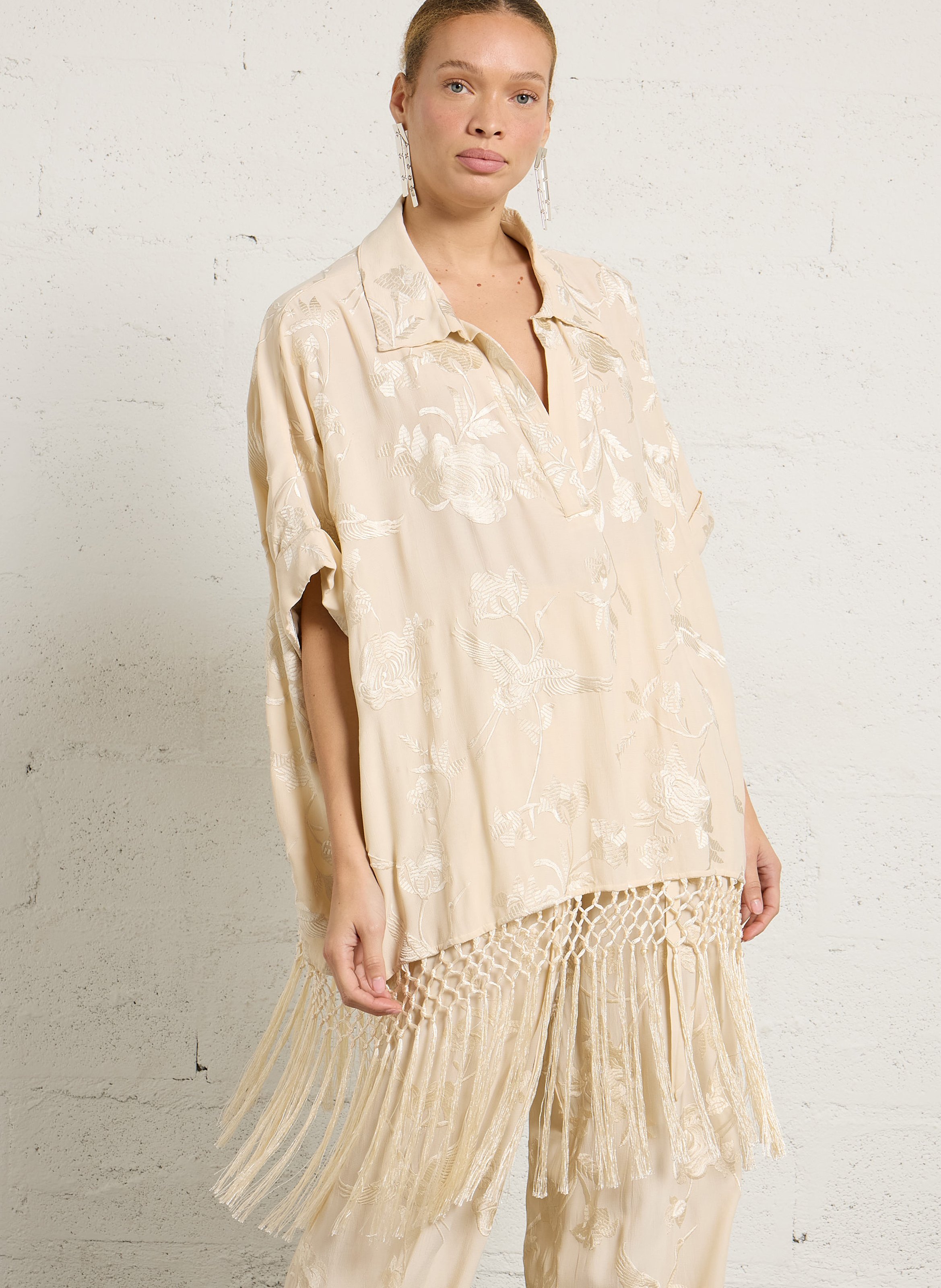 Top ample brodé MES DEMOISELLES Beige