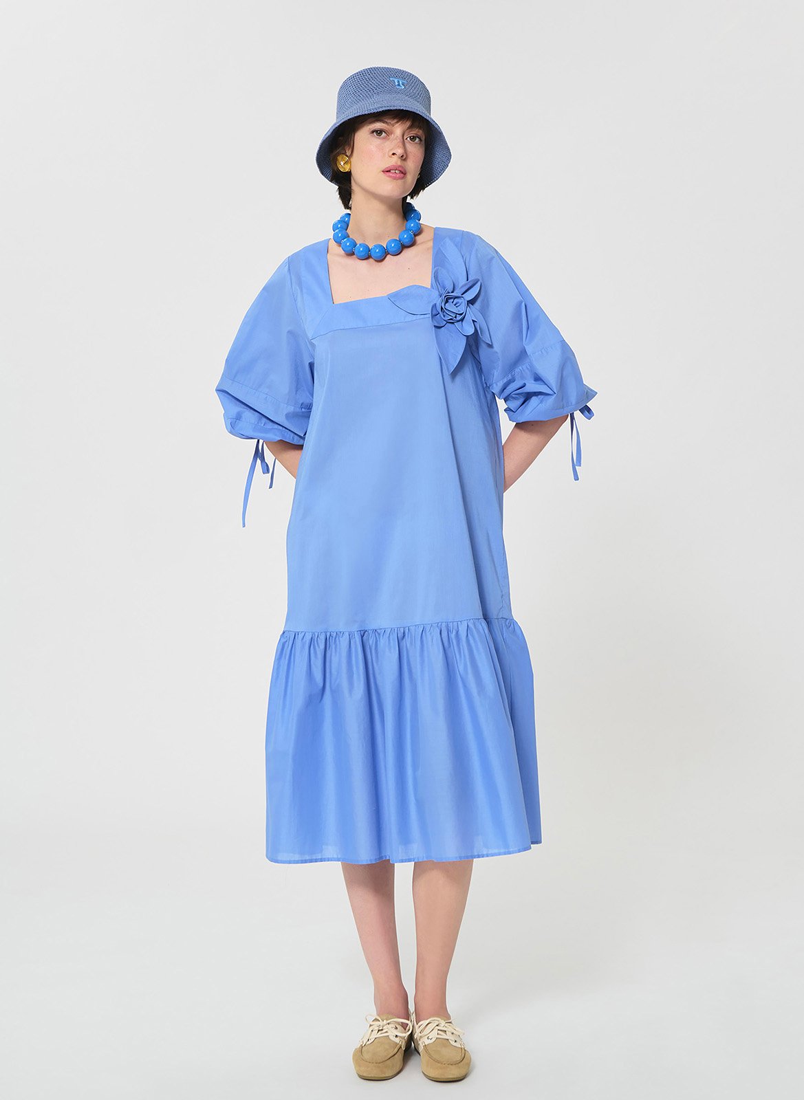 Robe midi ample à volants TARA JARMON Bleu