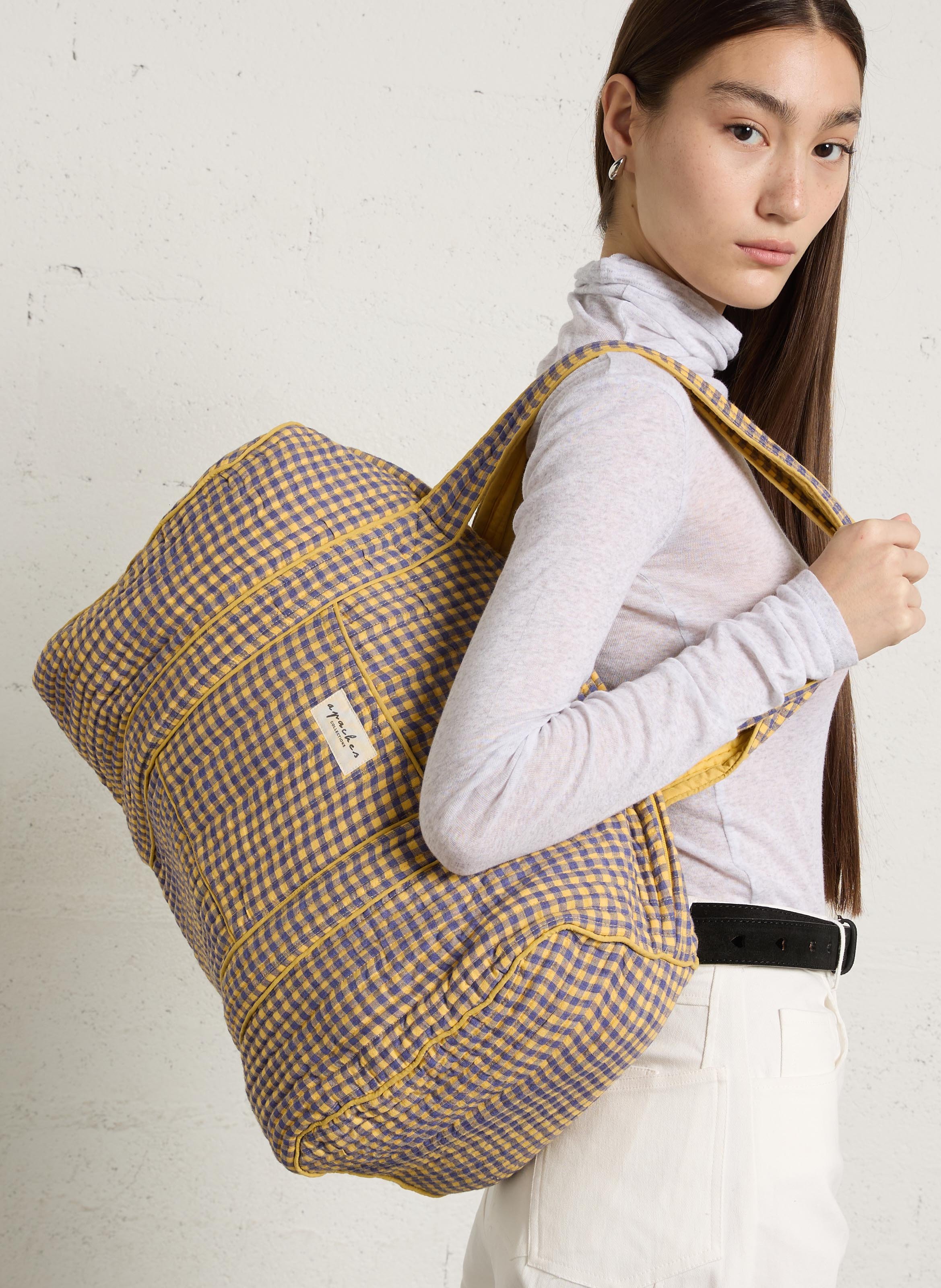 Sac à carreaux en coton matelassé APACHES COLLECTIONS Bleu