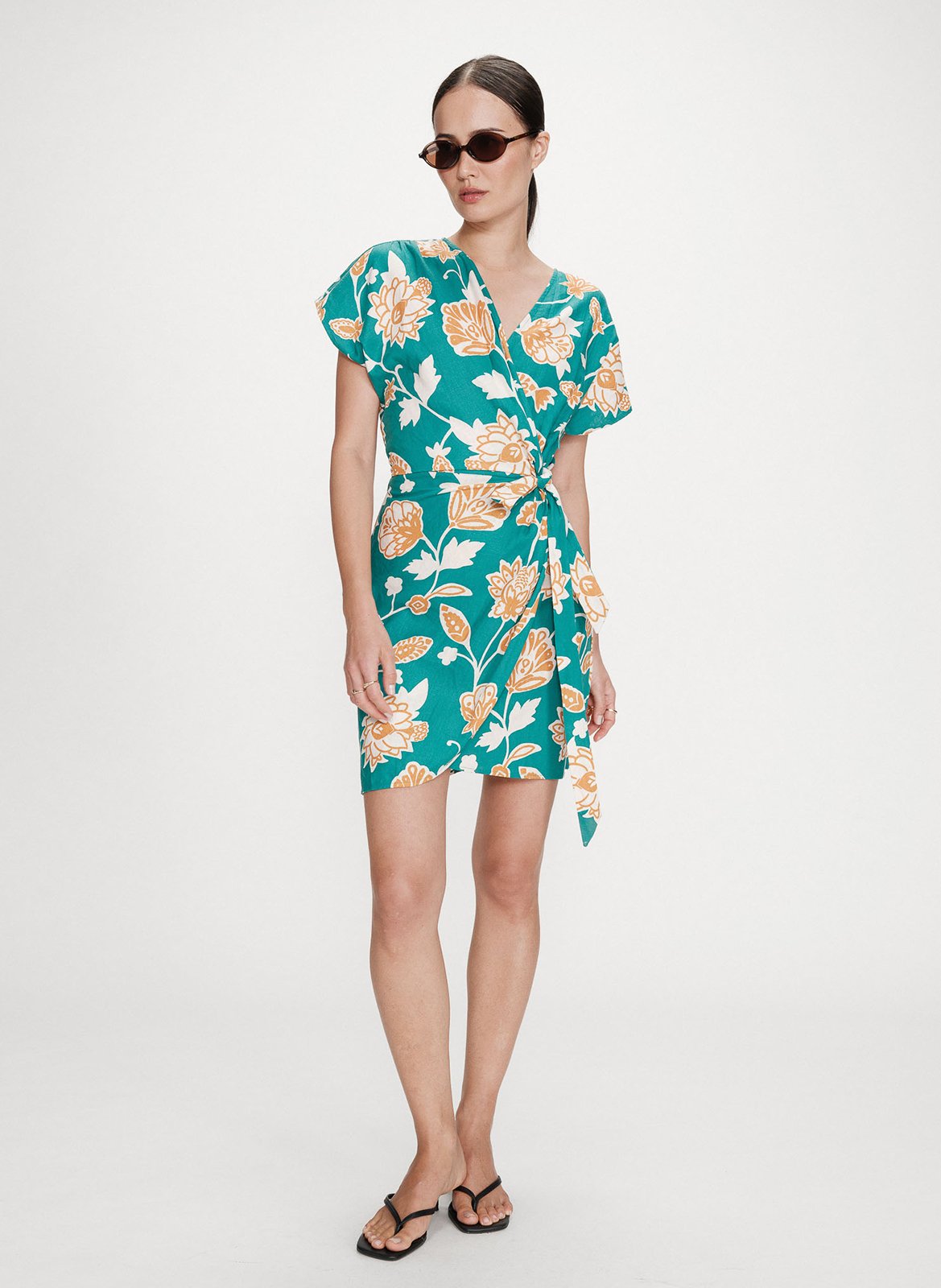 Robe courte portefeuille à imprimé floral GRACE ET MILA Vert