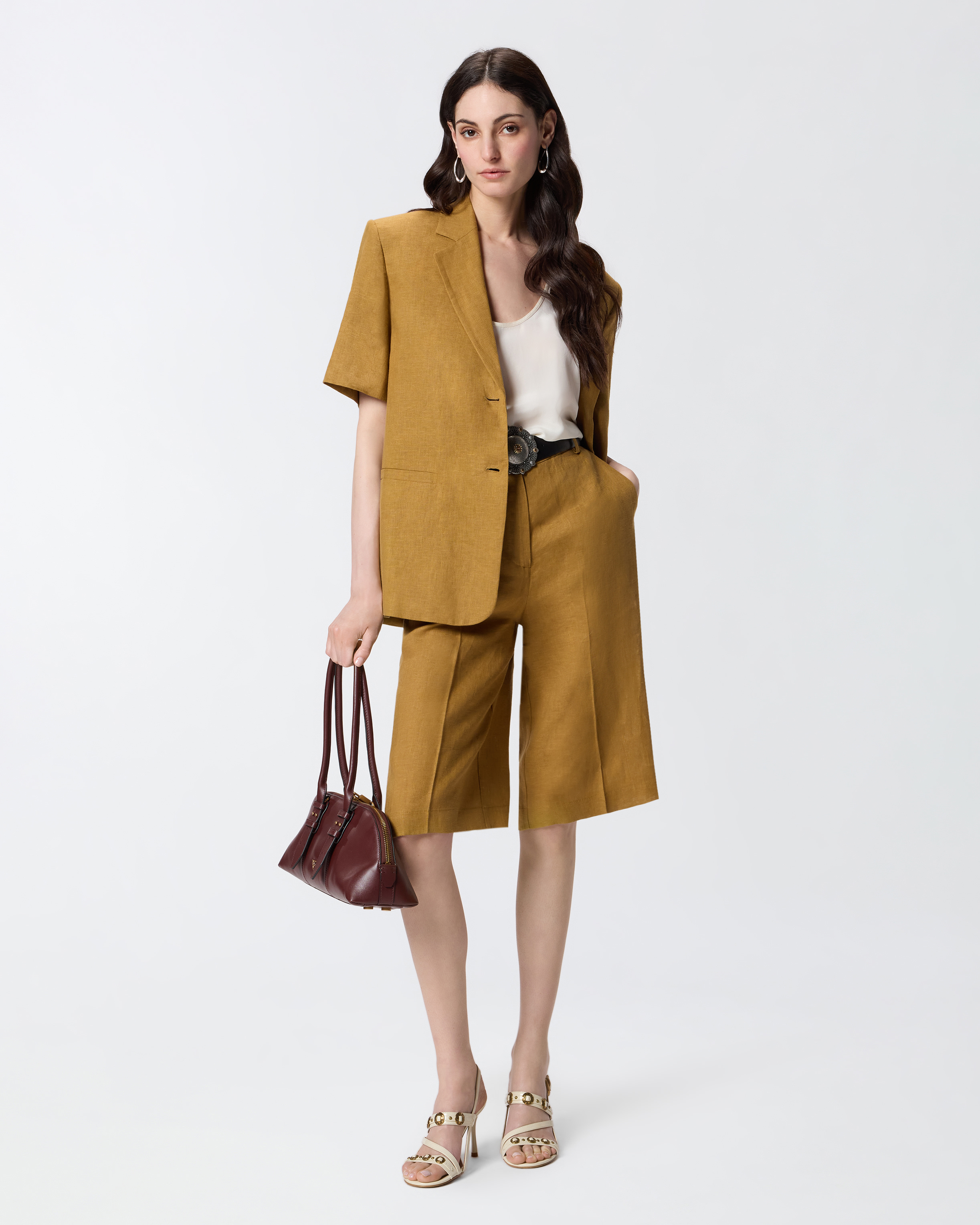 Bermuda en lin à pli marqué PINKO Orange