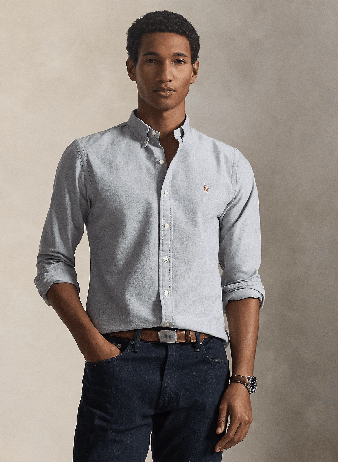 Slim-fit cotton shirt with classic collar POLO RALPH LAUREN Blue