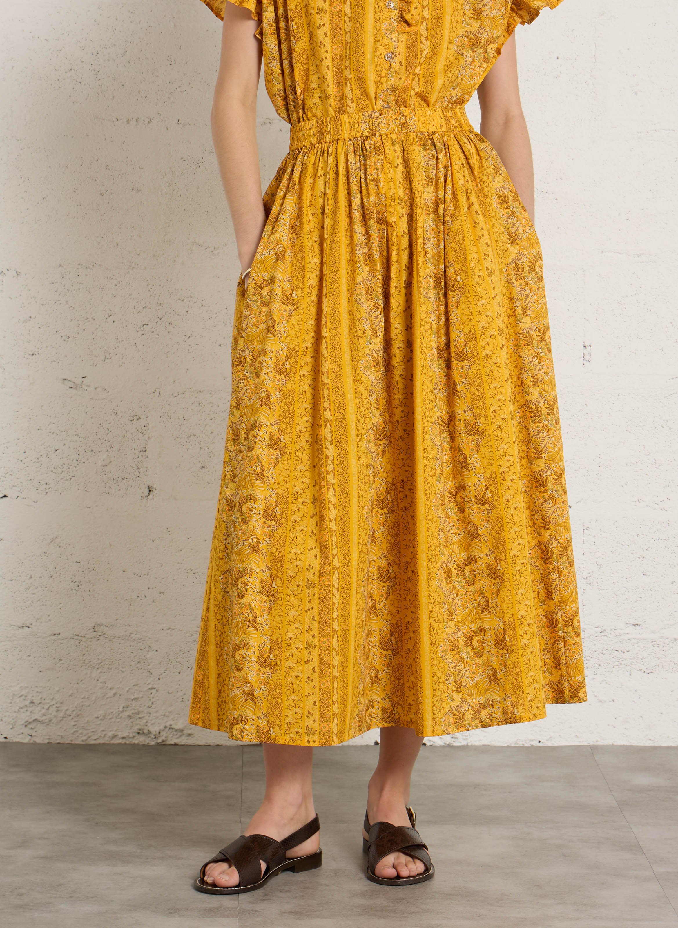 Jupe longue évasée en coton SUZIE WINKLE Jaune