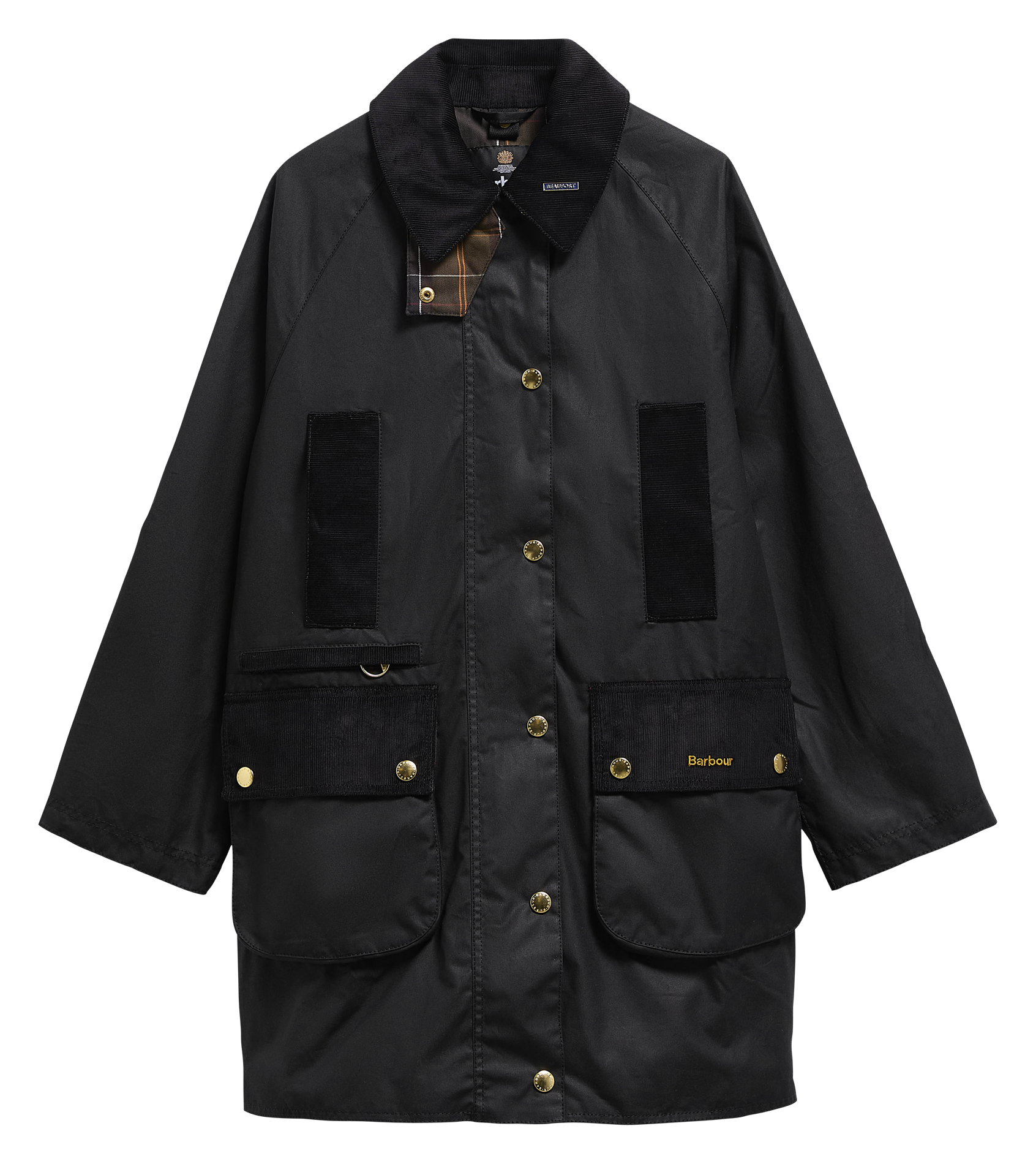 Halflange jas met geribbelde kraag van katoen. BARBOUR Zwart