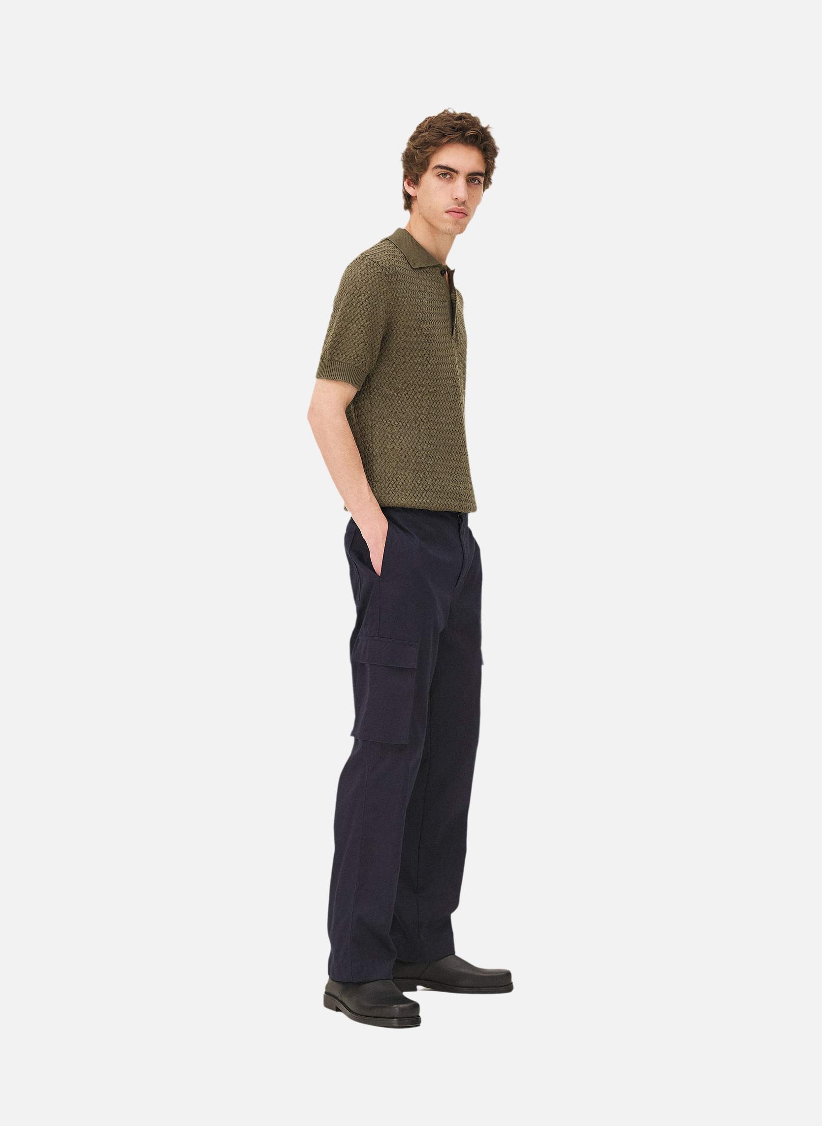 Short-sleeved polo shirt in khaki. Noyoco Green
