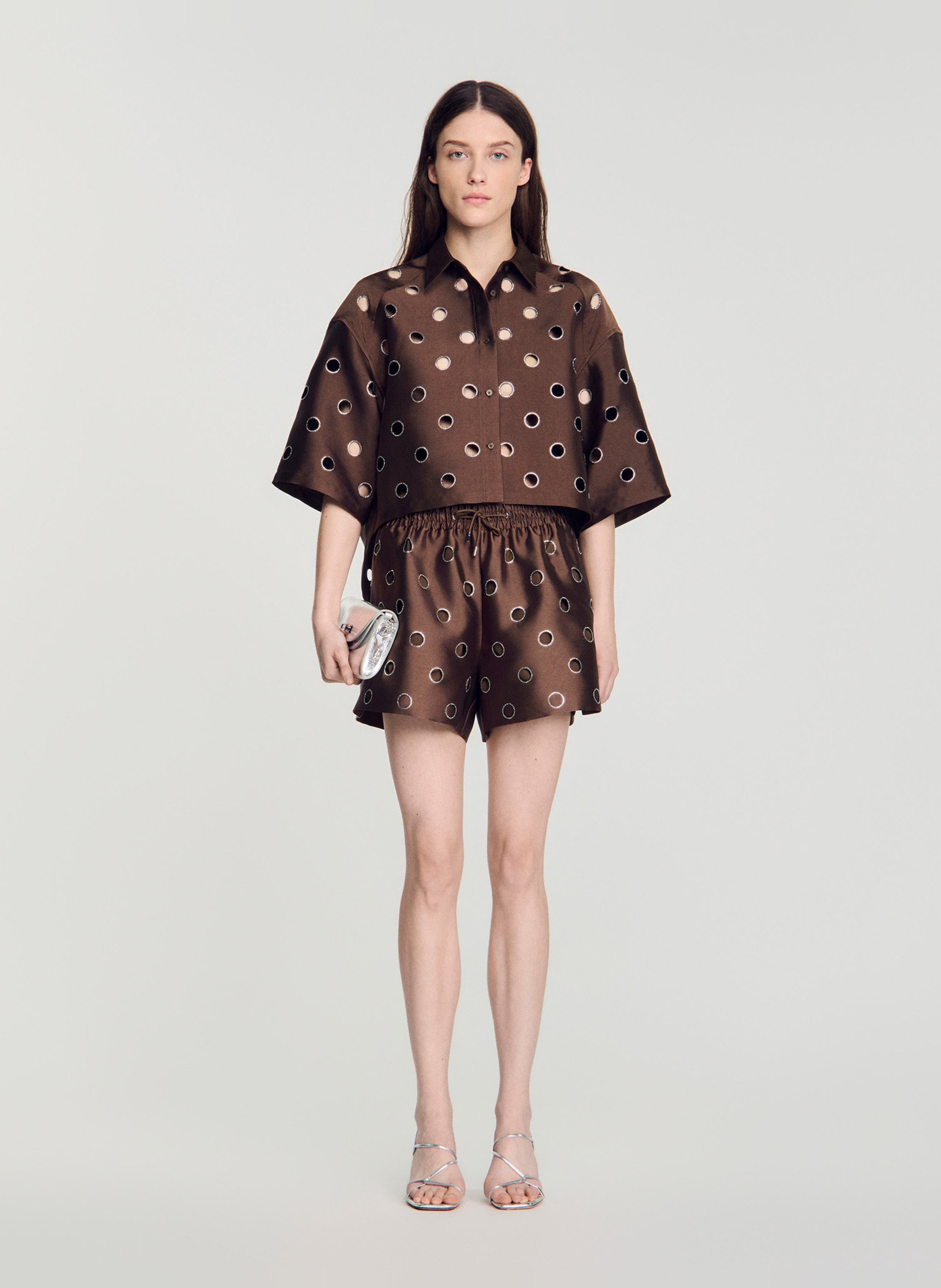 Oversize Hemd aus Leder-Optik SANDRO Braun