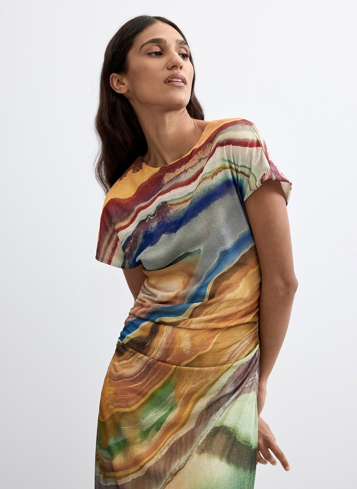 Robe longue imprimée manches courtes DESIGUAL Noir