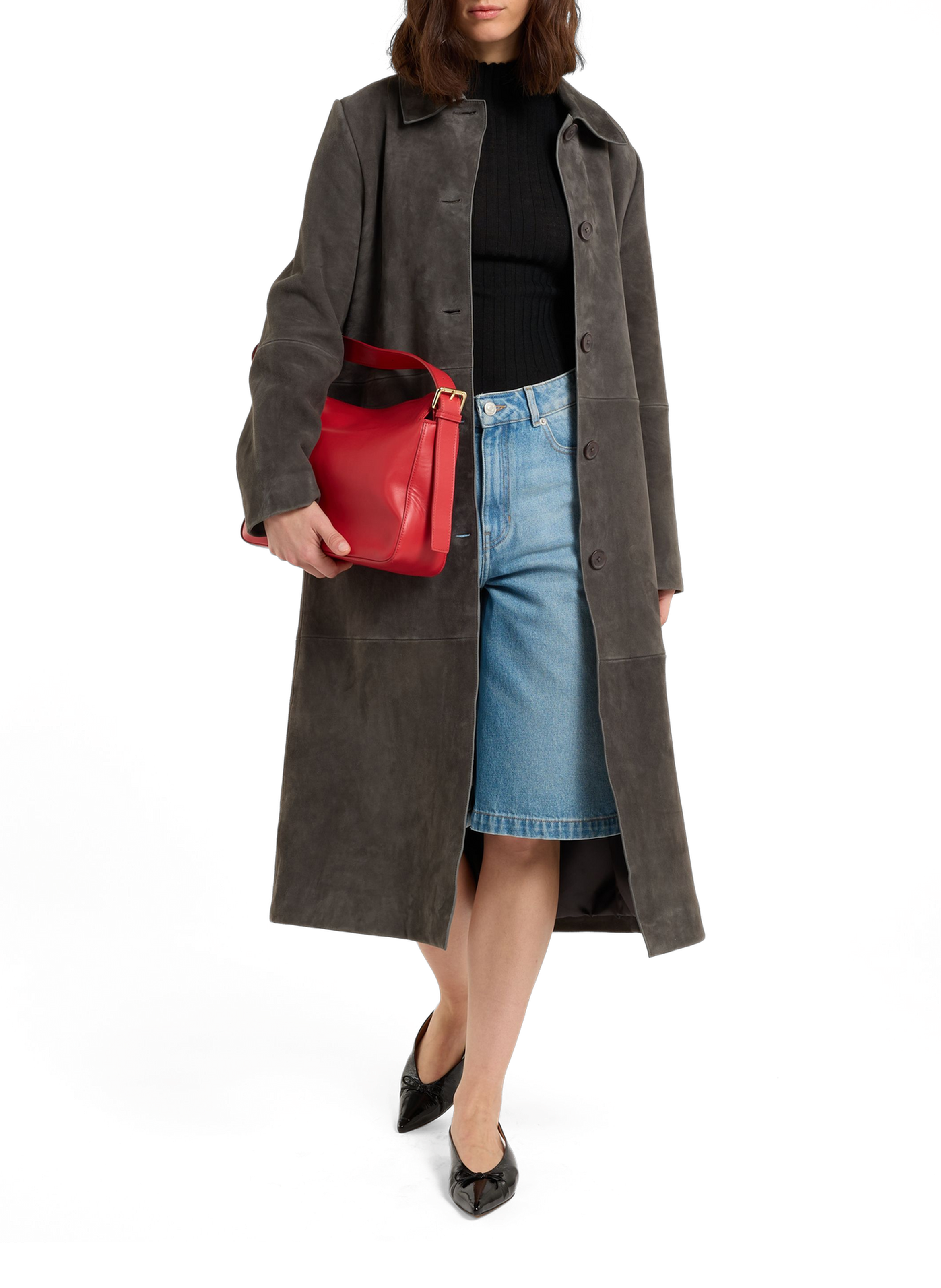Long suede leather jacket ucara in goat suede SAISON 1865 Grey