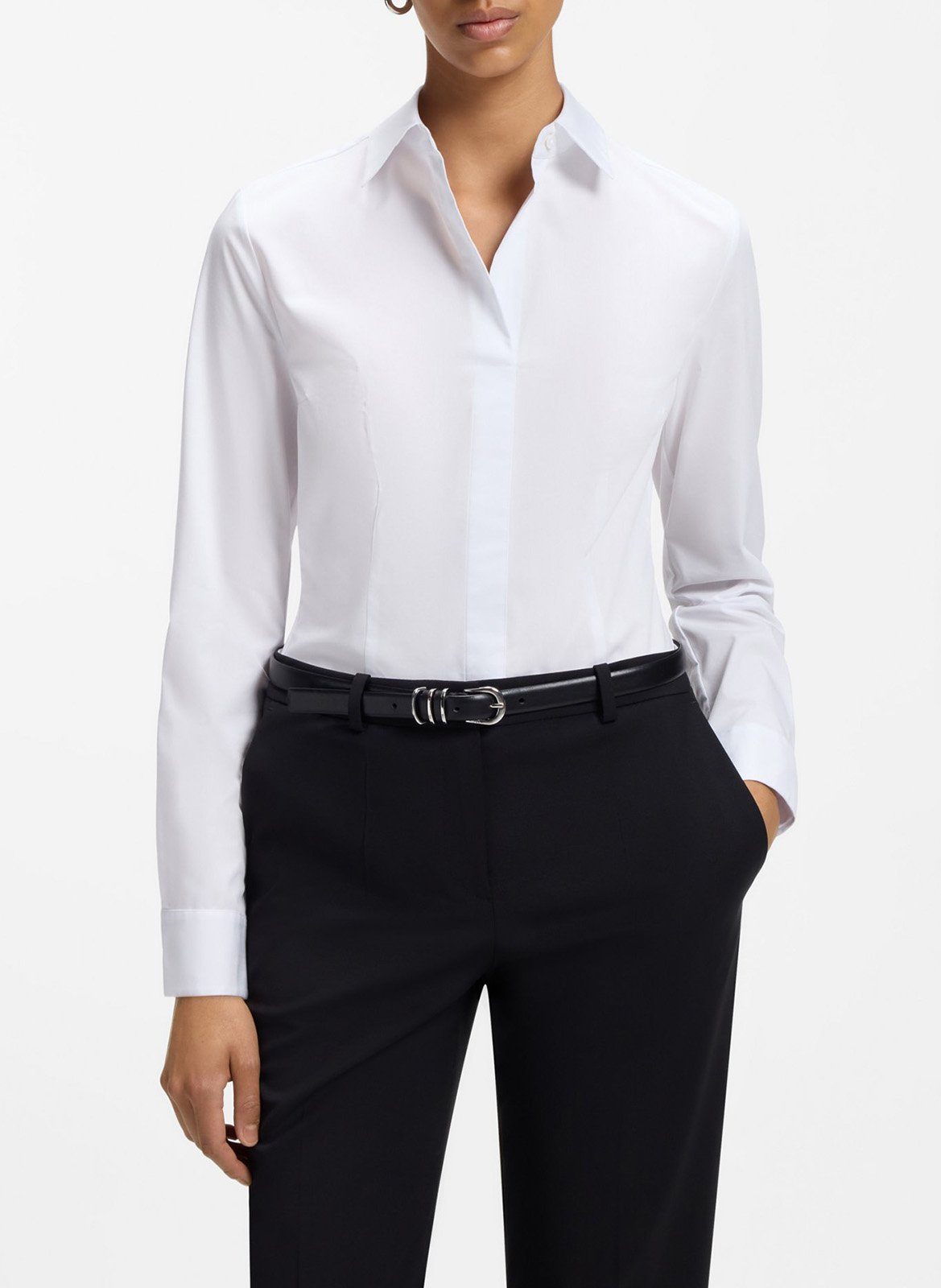 Cotton-blend shirt with classic collar BOSS White