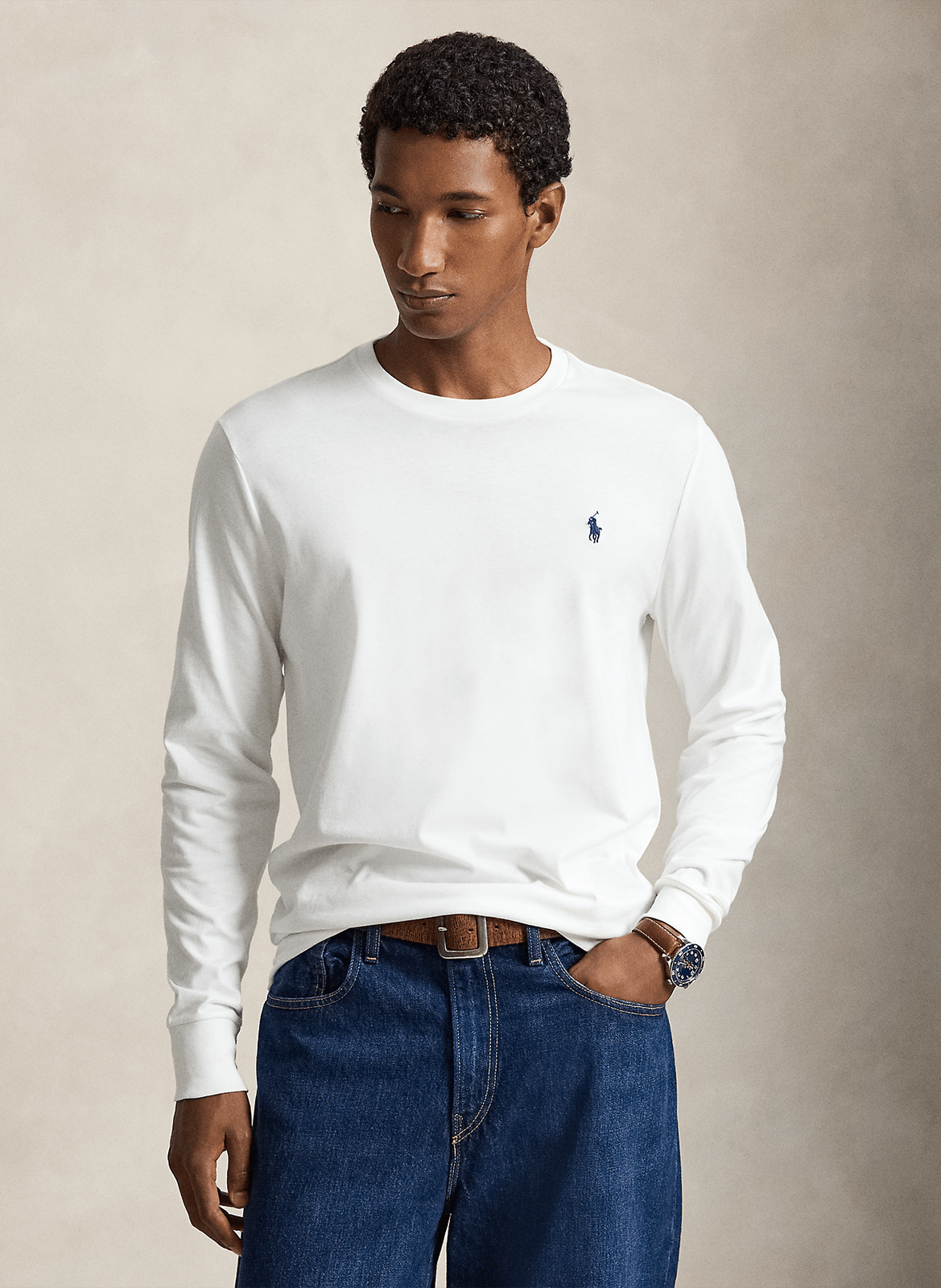 Mottled round-neck cotton-blend T-shirt POLO RALPH LAUREN White