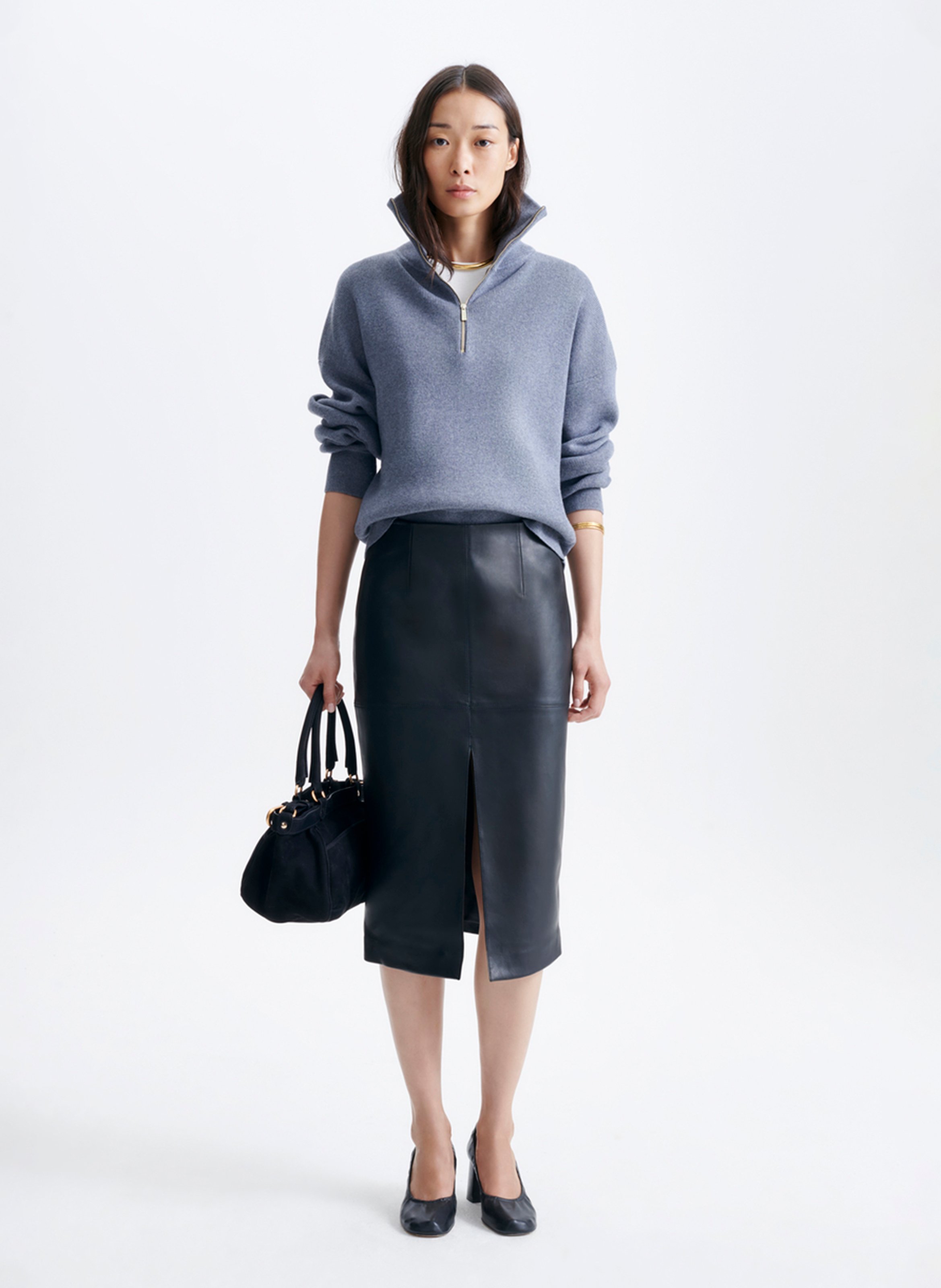 Falda midi recta de cuero VANESSA BRUNO Negro