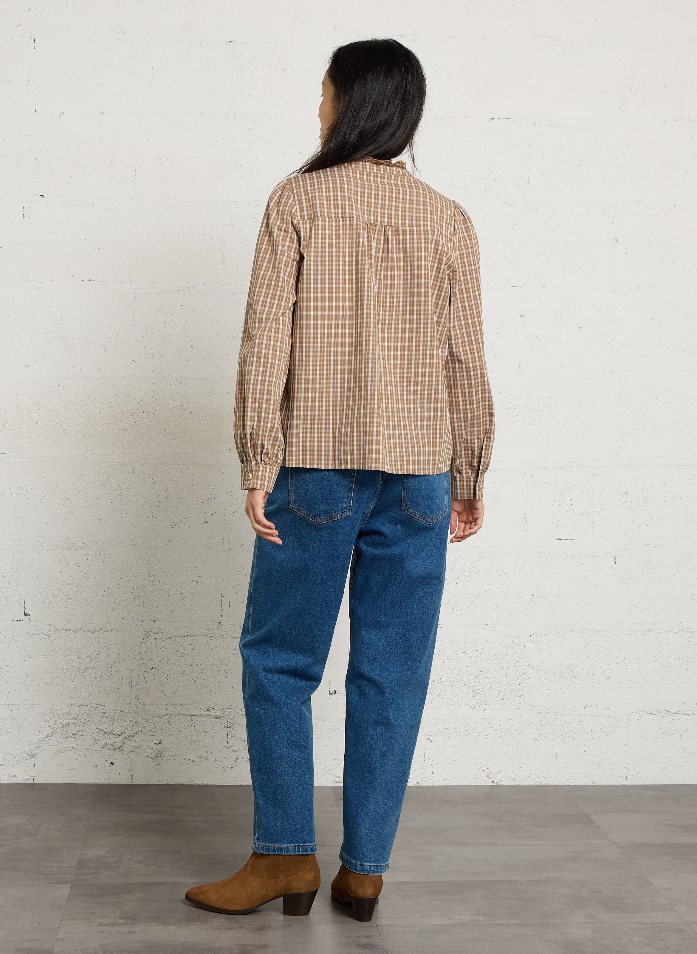 Blouse à carreaux en coton LA PETITE ETOILE Marron