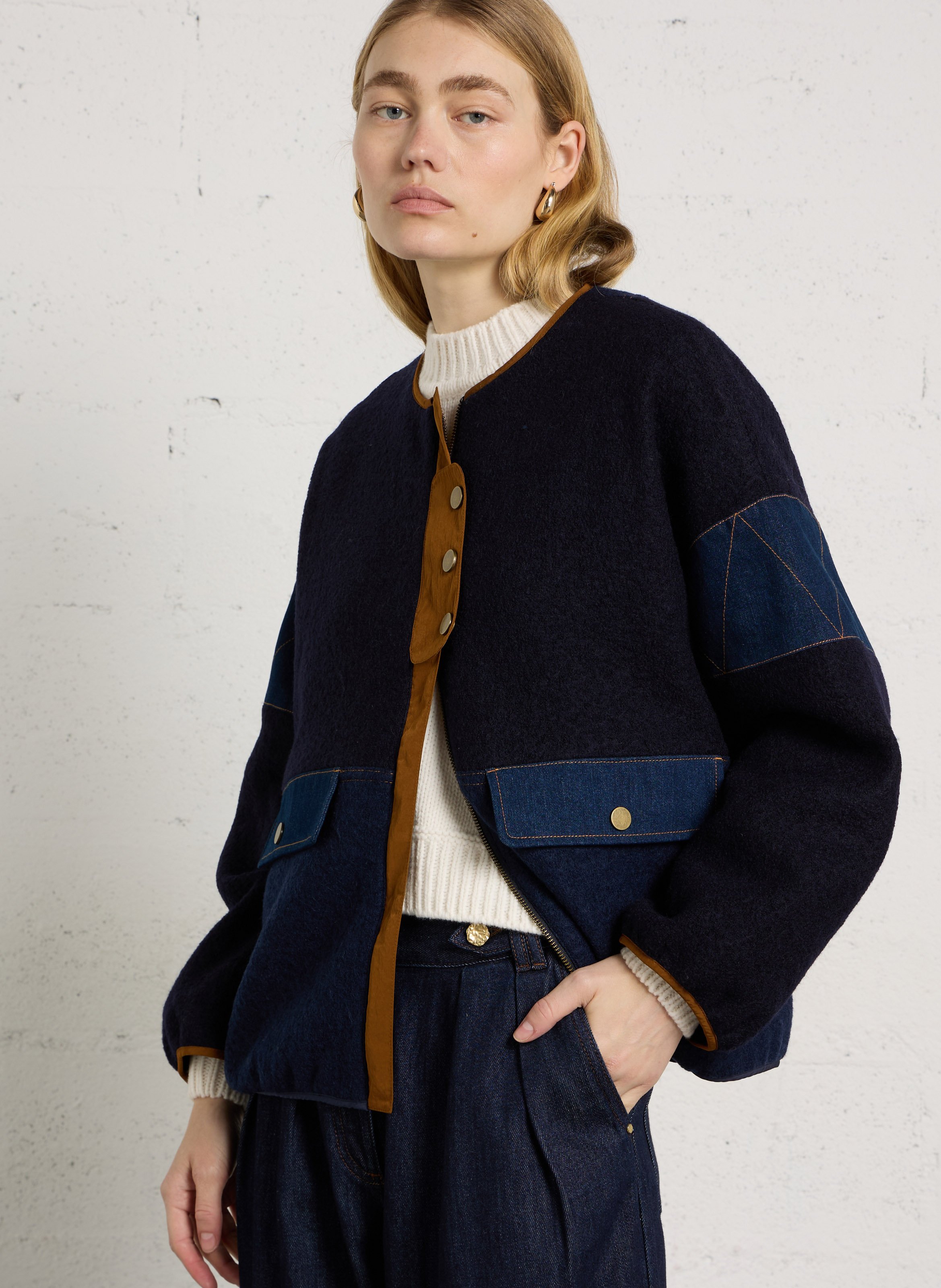Round denim and wool jacket SESSUN Blue
