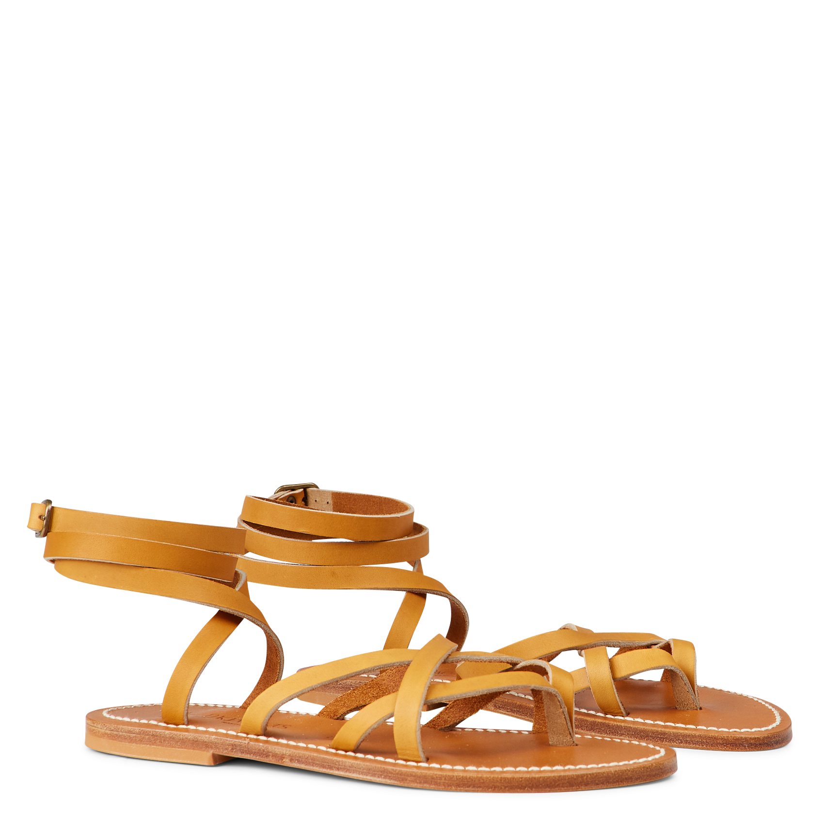 Flat leather sandals K JACQUES Brown
