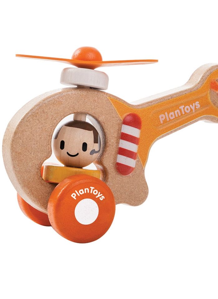 Jouet En Bois Mon Premier Helicoptere Orange Plan Toys - Enfant