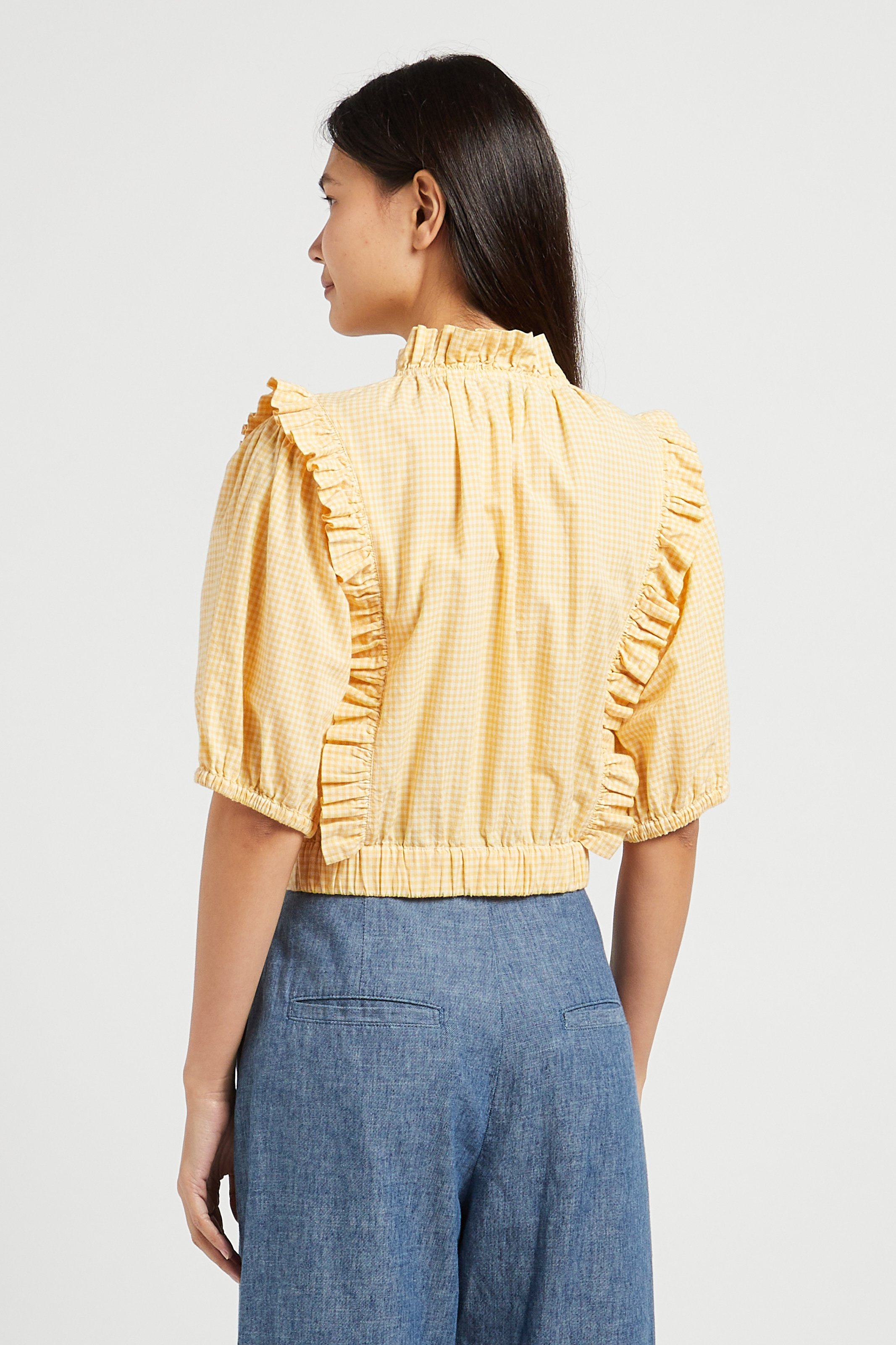 High-neck cotton blouse with ruffles EMILE ET IDA Yellow