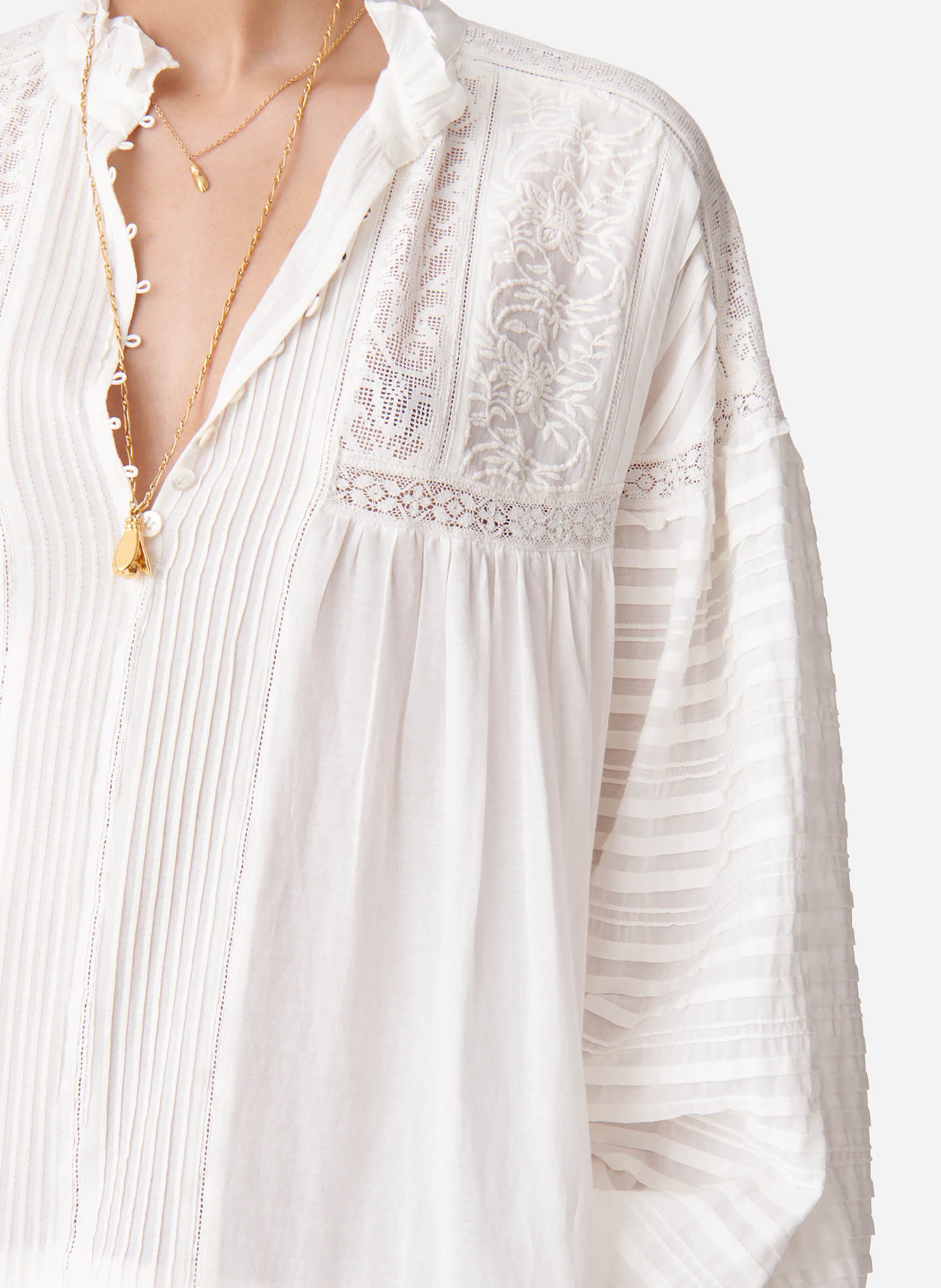 Short trapeze dress embroidered in blended cotton VANESSA BRUNO White