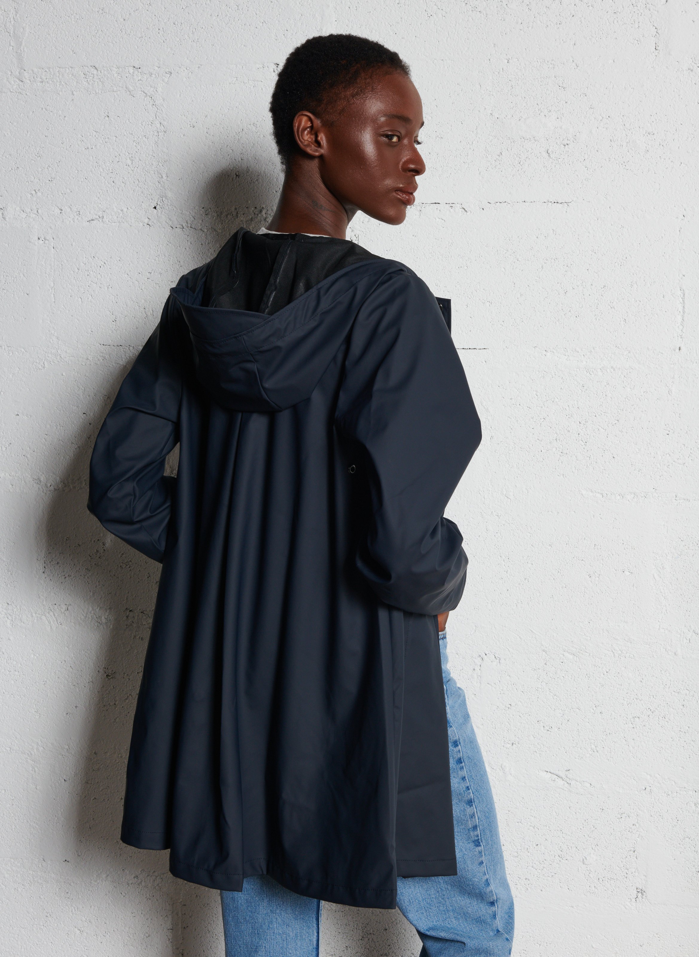 Hooded straight raincoat RAINS Blue