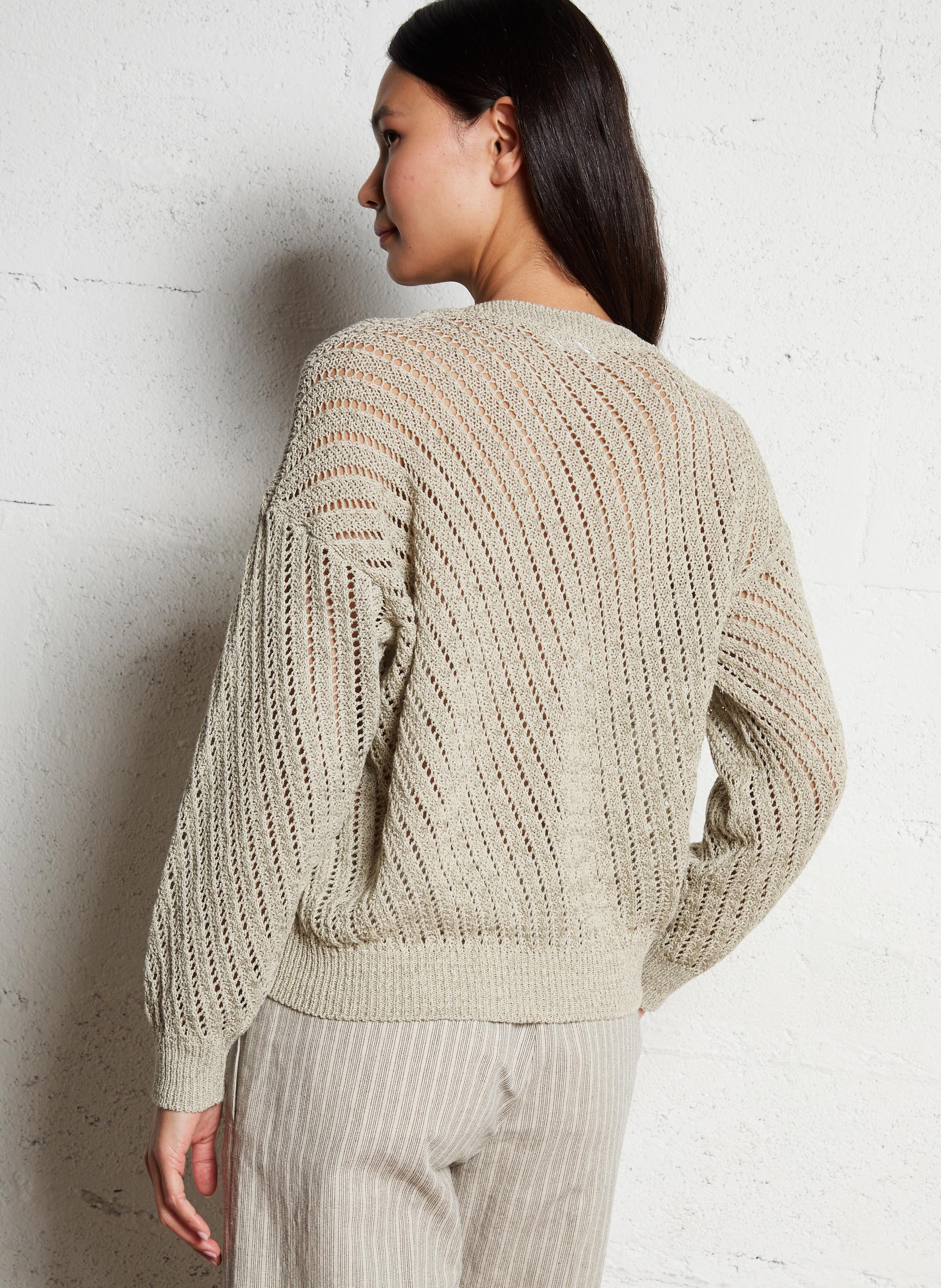 Pull ajouré en coton et lin mélangés POMANDERE Blanc