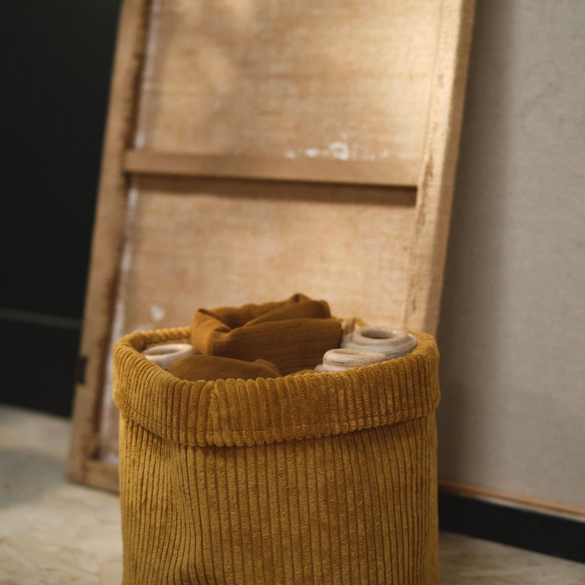 Panier de rangement rond en velours FACTORY Marron