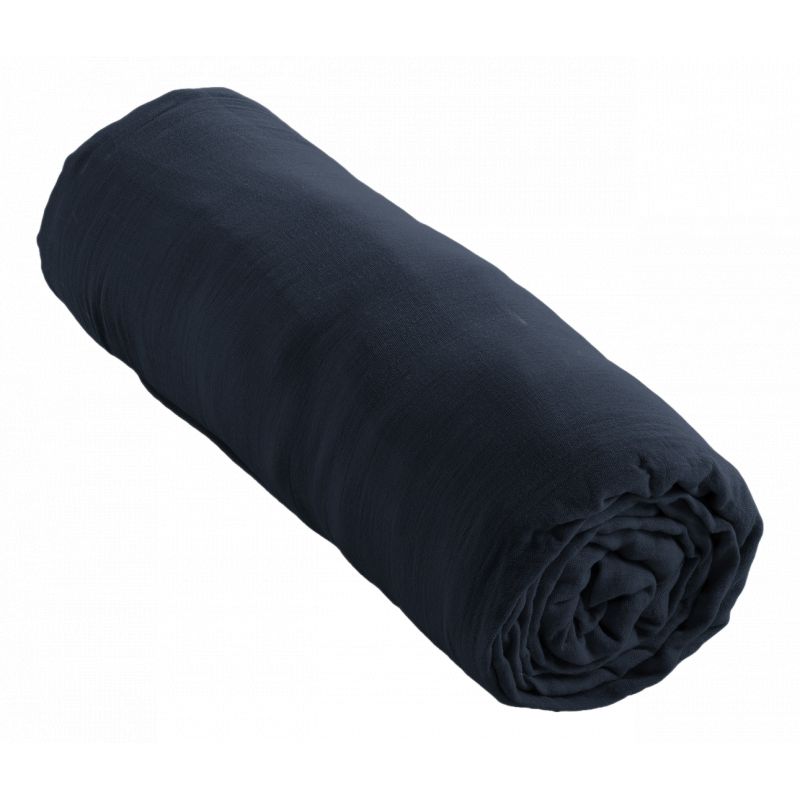 "Fitted sheet "Gaia" all sizes in "cotton gauze"" L'EFFET PAPILLON Blue