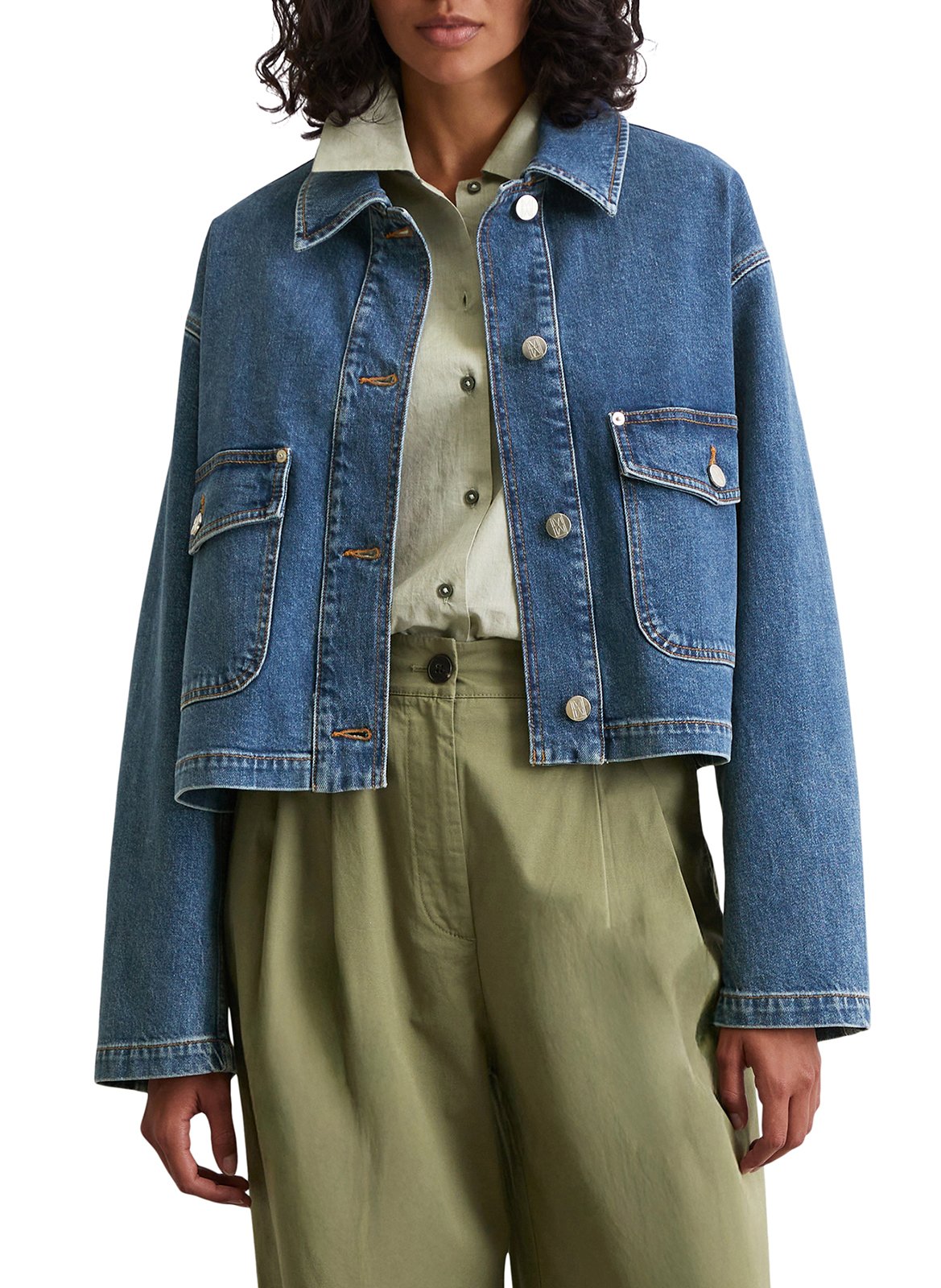 Veste col classique en denim de coton mélangé MARC O&#039;POLO Bleu