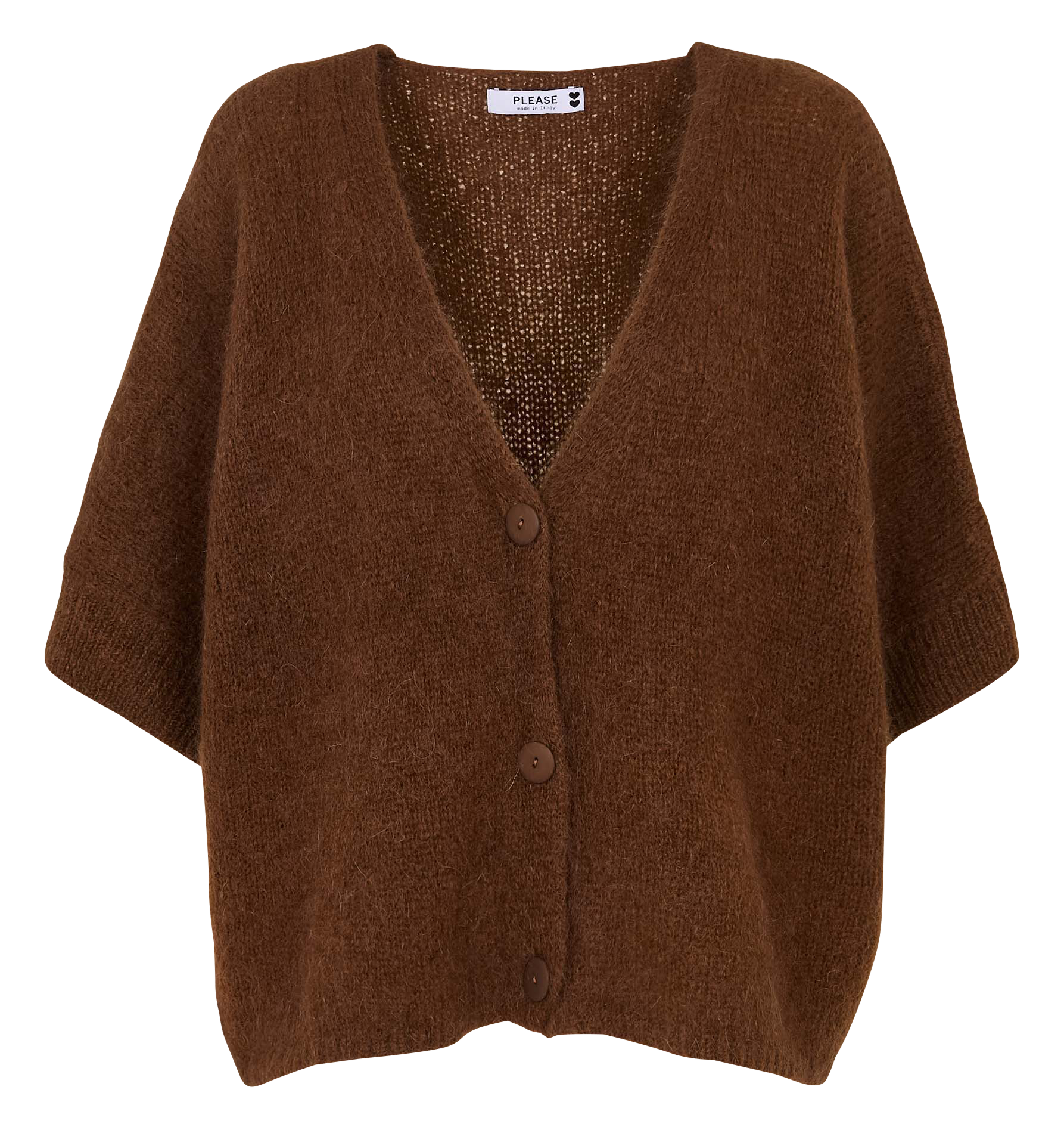 Ruimvallend, gebreid vest met V-hals | materiaalblend  Nutella