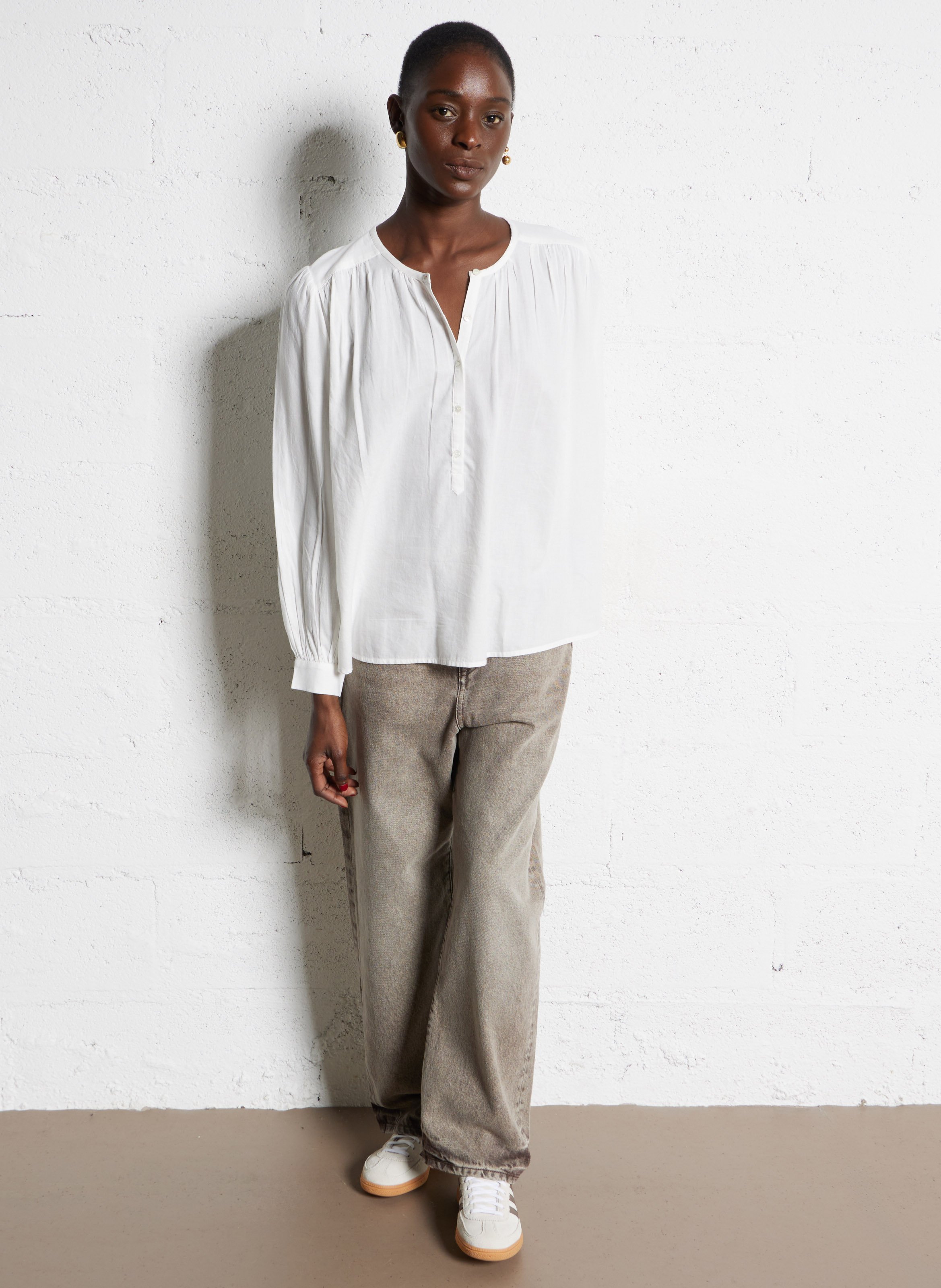 Round-neck cotton blouse DES PETITS HAUTS Beige