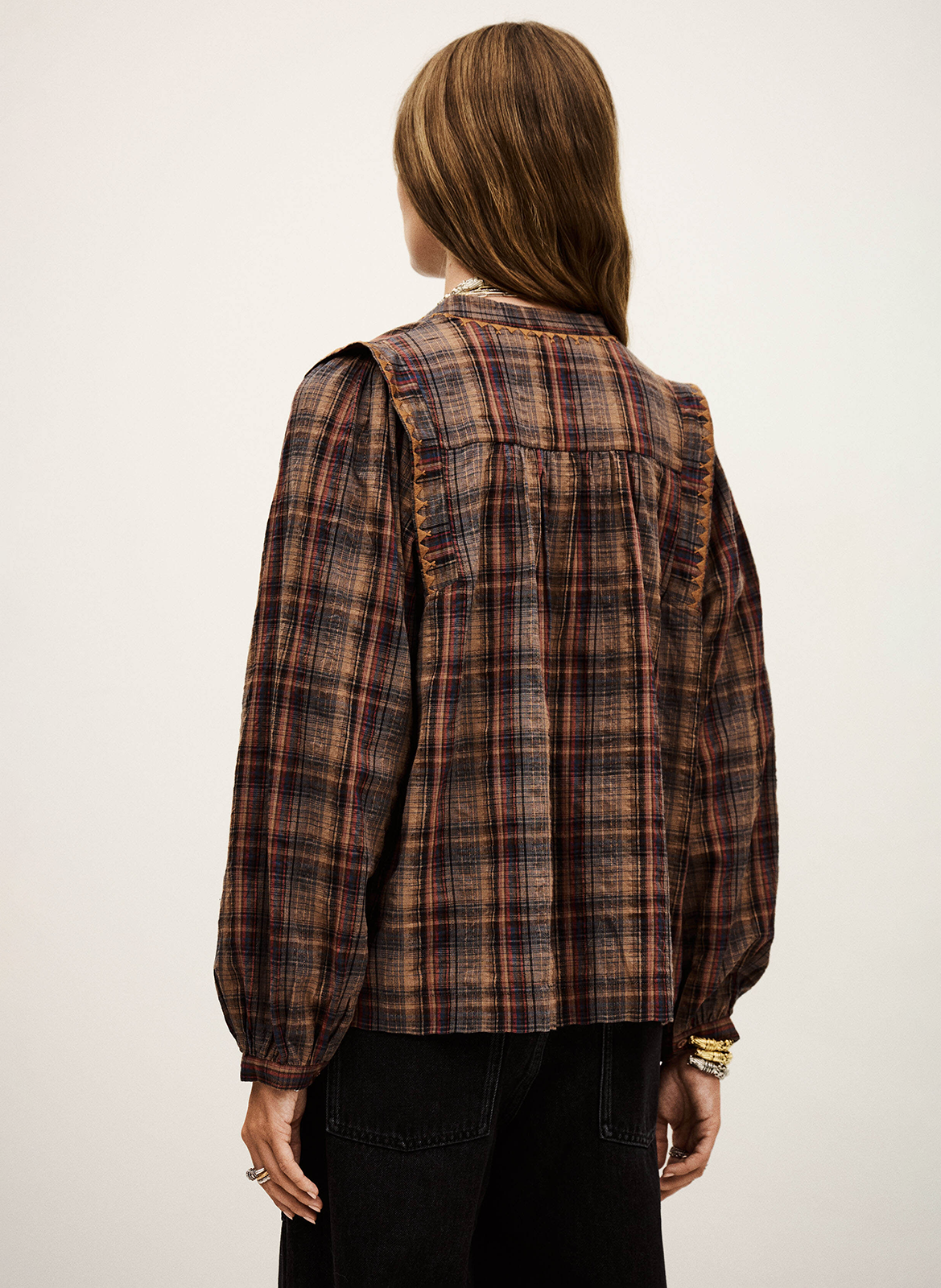 Chemise col rond en coton mélangé BA&SH Marron