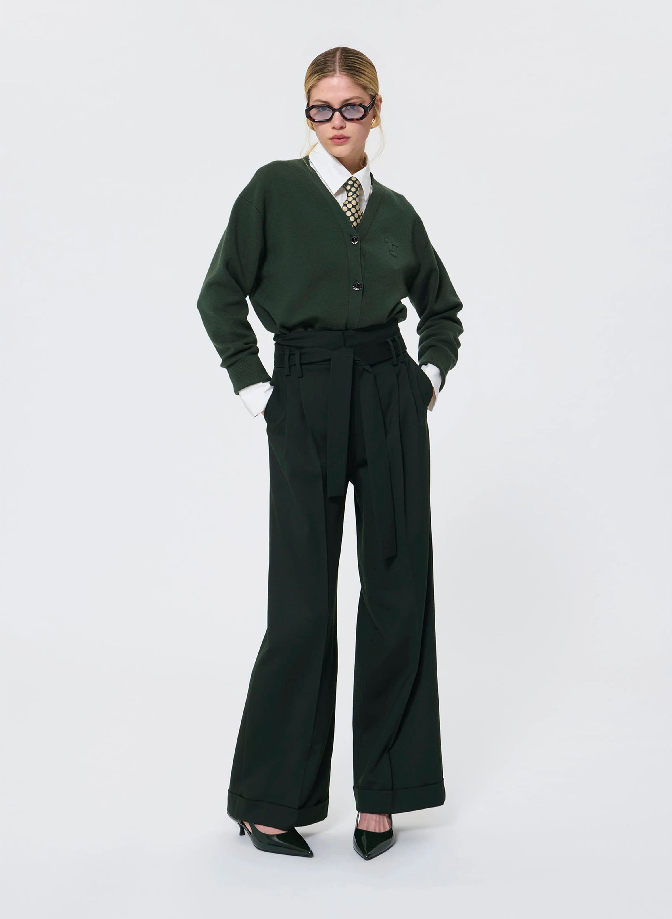 Pantaloni larghi a vita alta in misto lana TARA JARMON