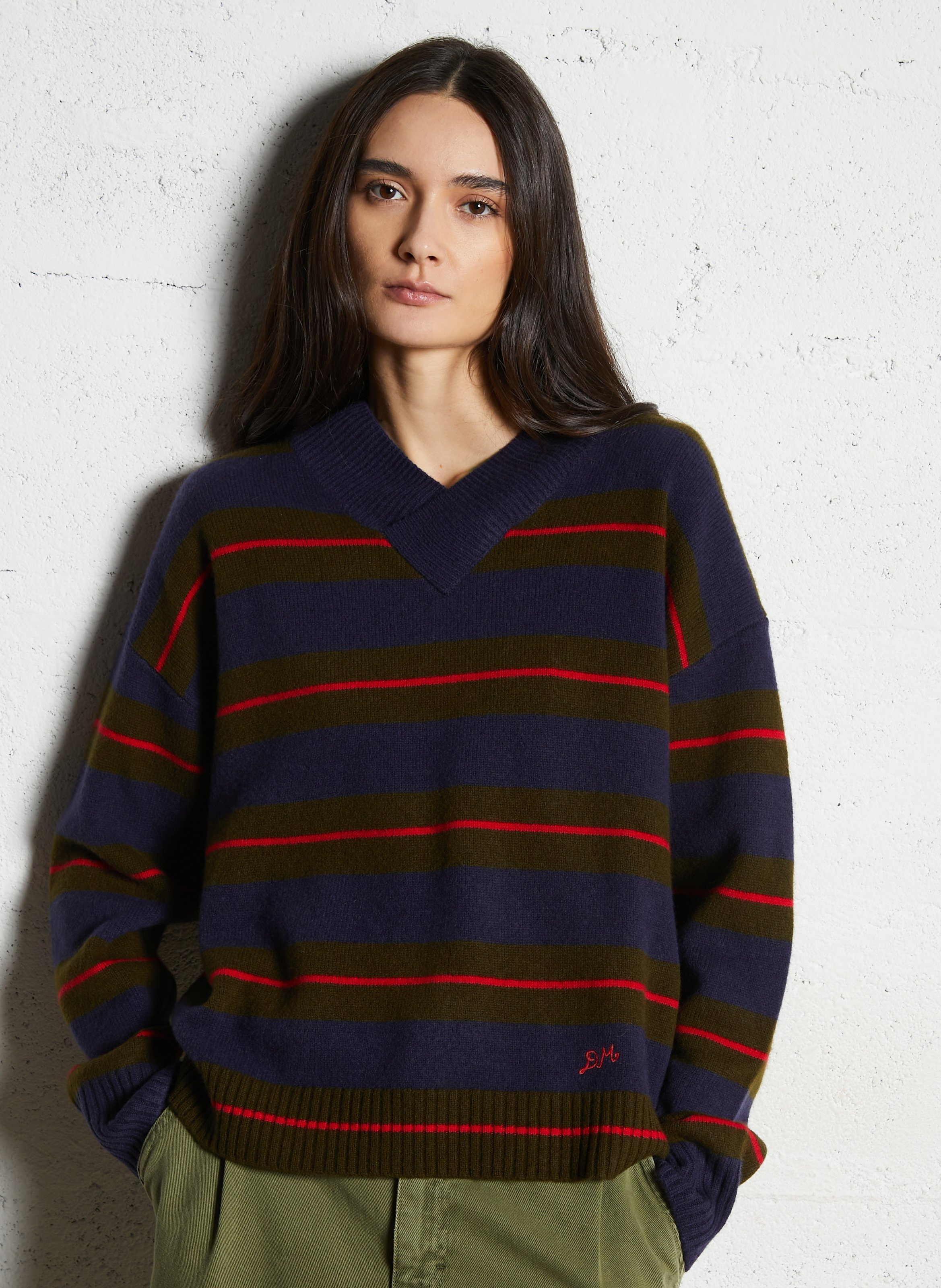 Pull col v à rayures en laine DAMSON MADDER Kaki