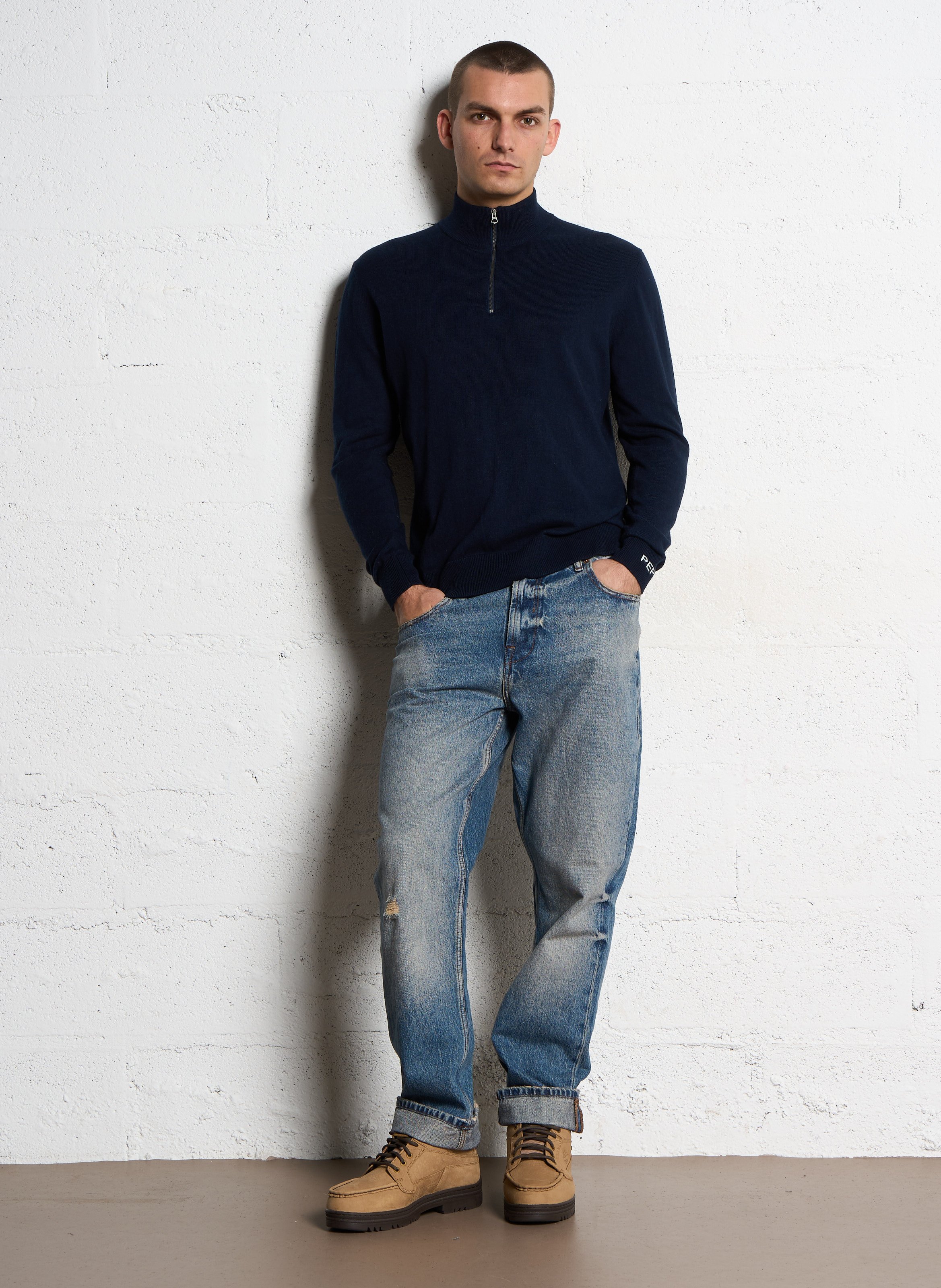 Pull droit col montant en coton et cachemire PEPE JEANS Bleu