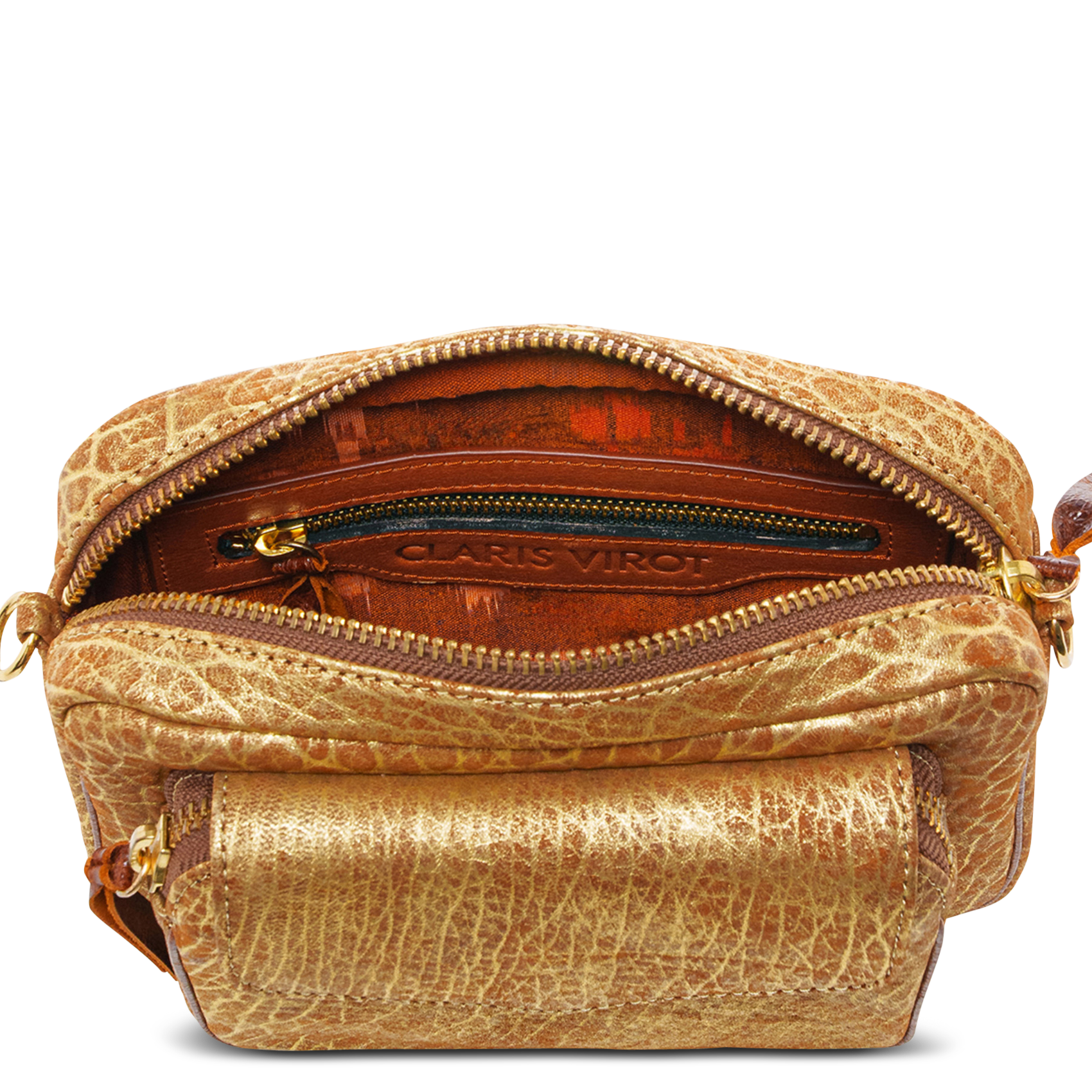 Sac bandoulière en cuir mélangé CLARIS VIROT Doré