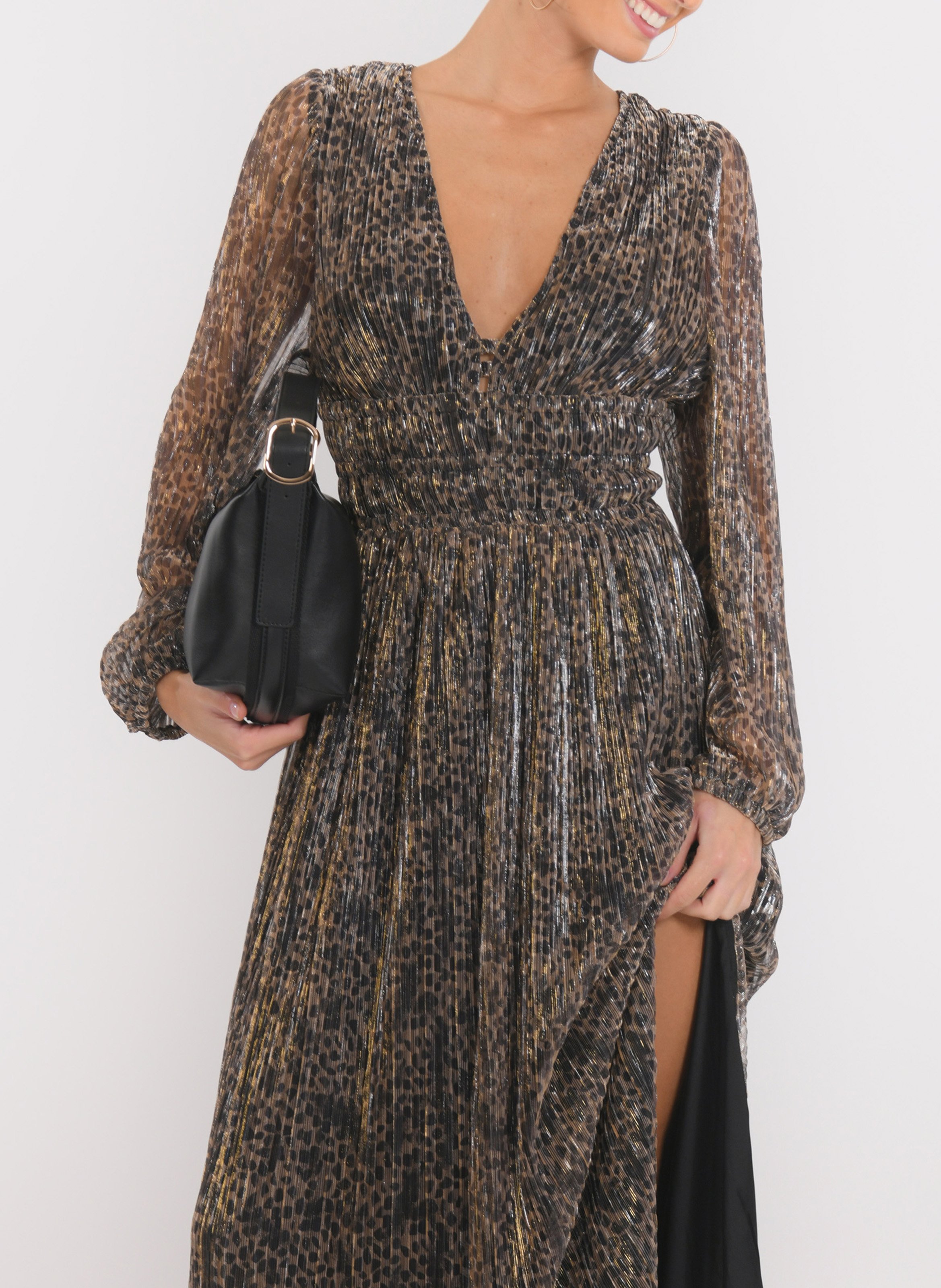 Halflange jurk met V-hals en print KOOKAI Zwart