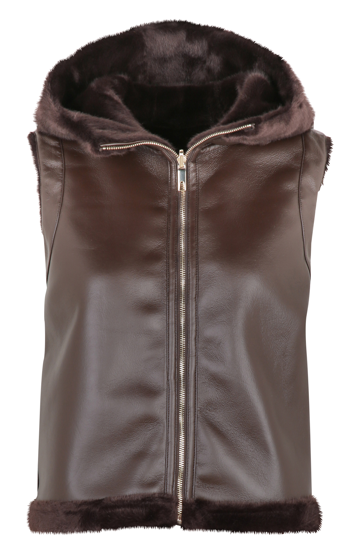 Straight jacket with high collar in faux fur ZAPA Brown